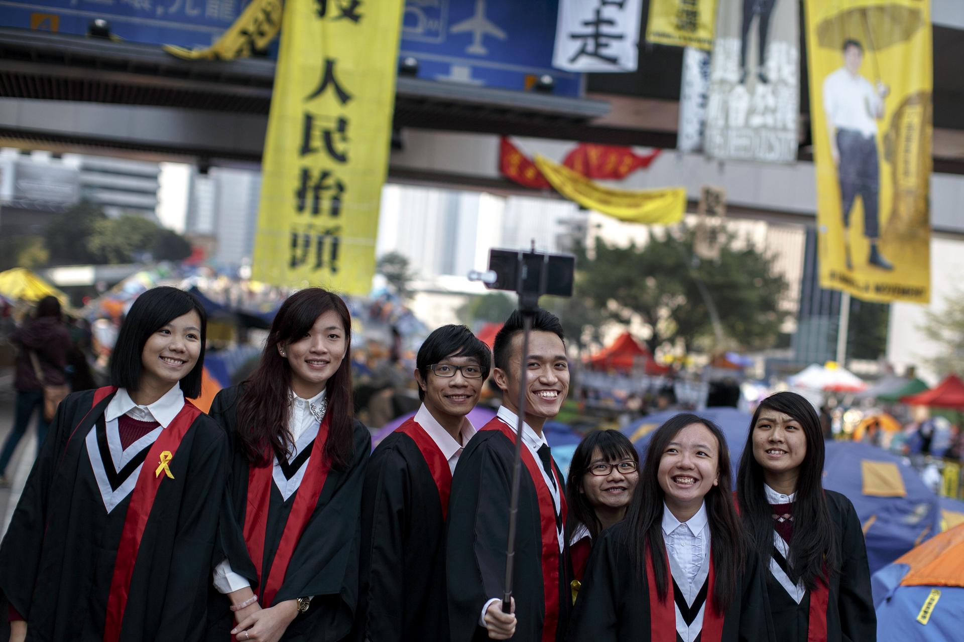 Graduates at the Occupy site in Admiralty. Photo: Reuters