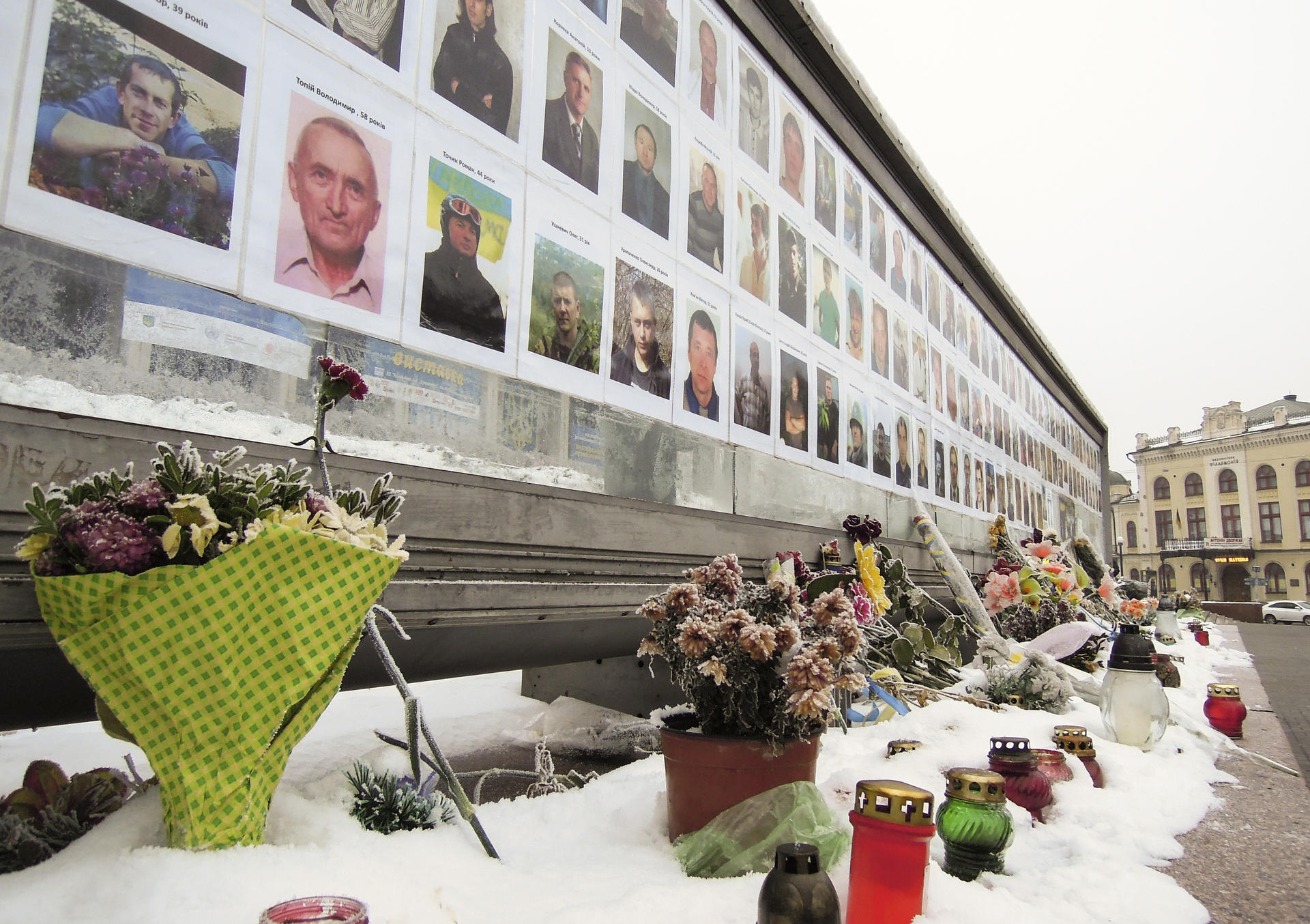 A memorial in Kiev honours those who died during the Maidan demonstrations.
