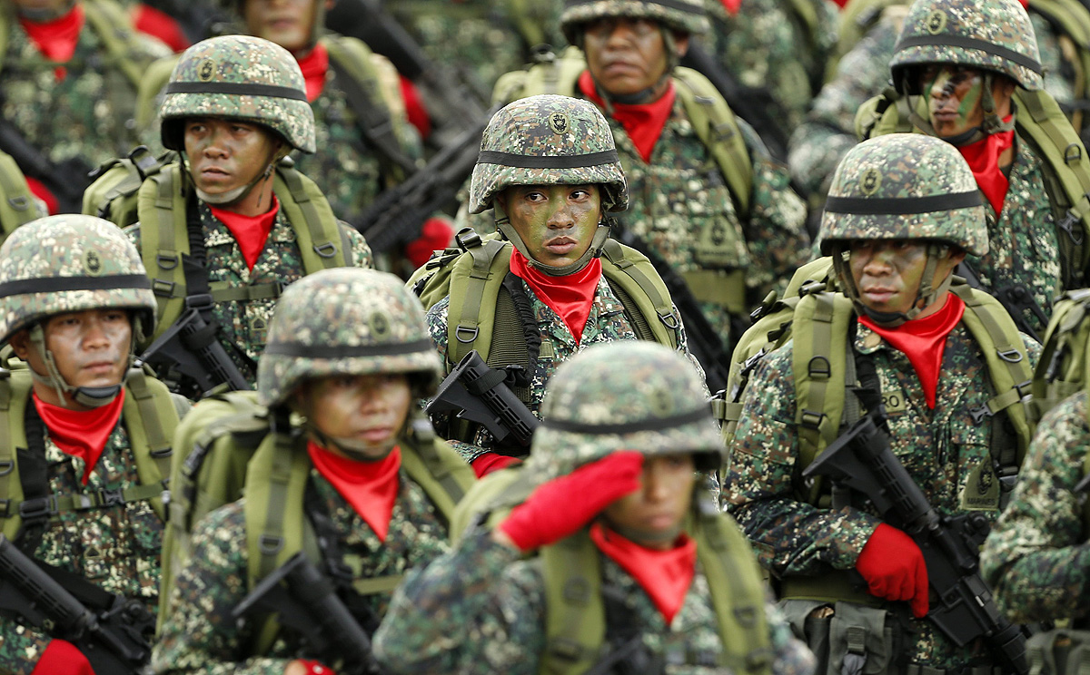 Filipino soldiers parade in Quezon city, eastern Manila last month. Photo: EPA