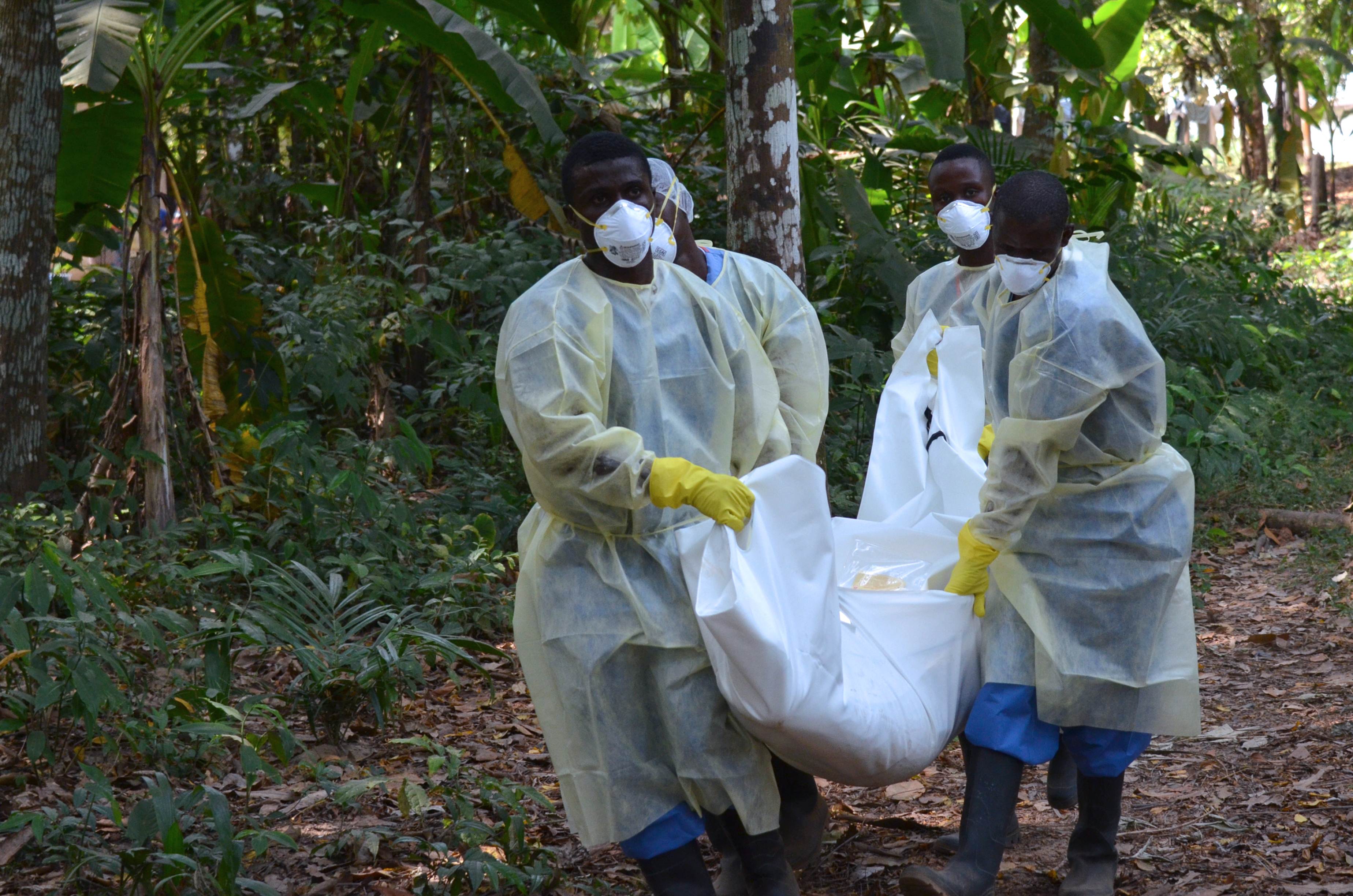 Health workers in Liberia carry the body of a person killed by Ebola. Photo: AFP