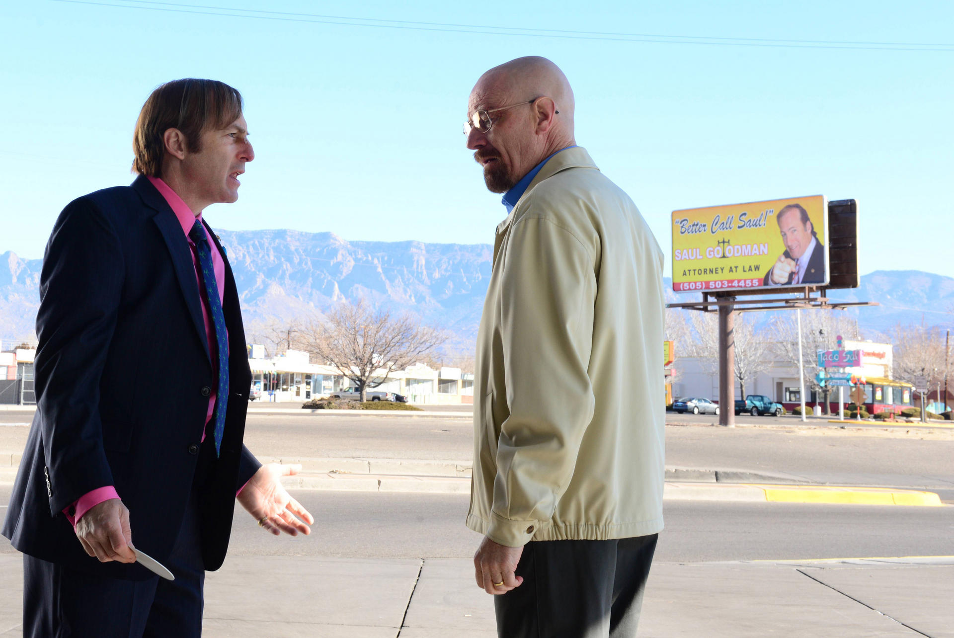 Bob Odenkirk and Bryan Cranston (playing Walter White) in Breaking Bad.