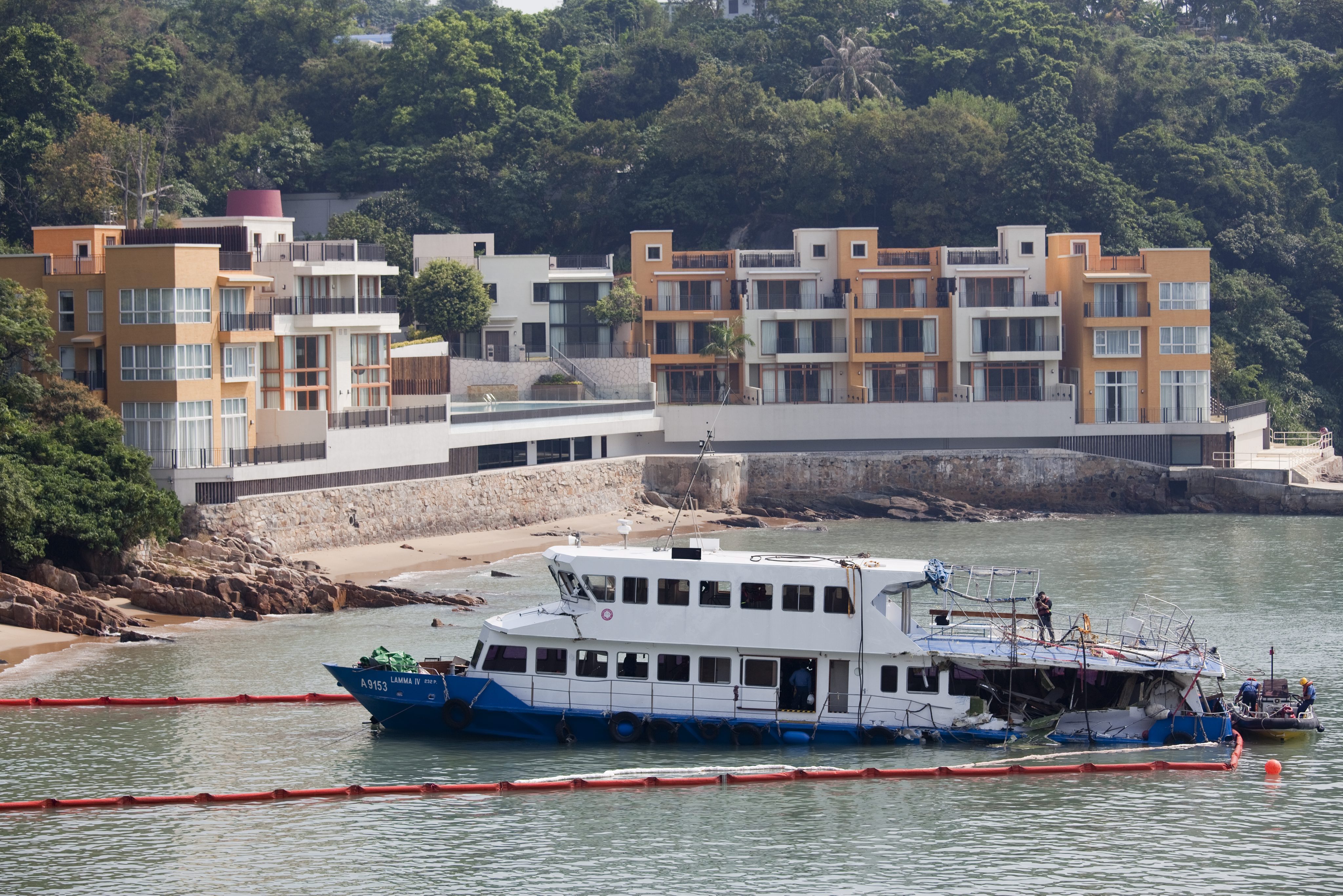 The damaged Lamma IV after the accident. Photo: EPA
