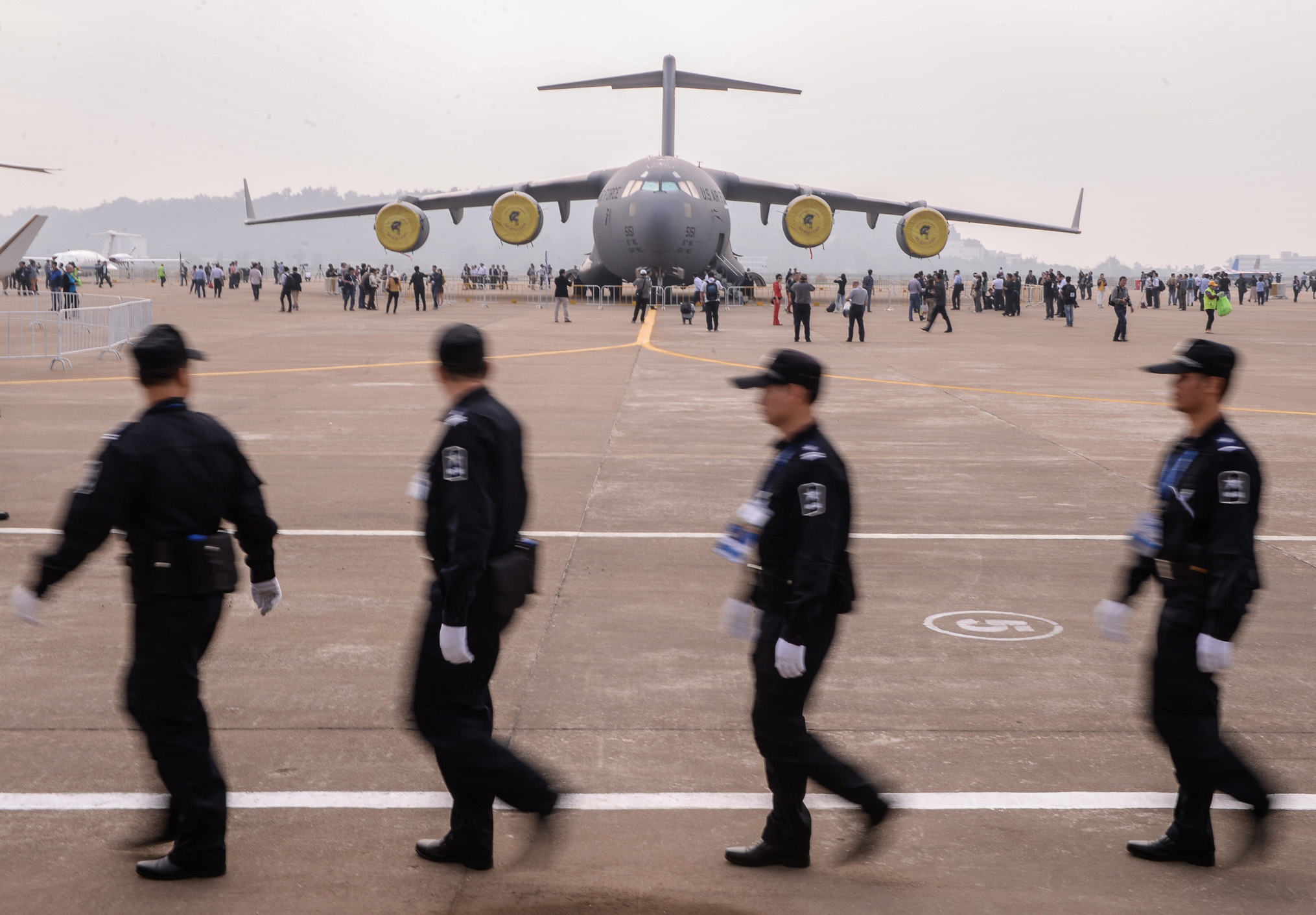 A US Air Force aircraft takes part in the Zhuhai air show. Photo: Xinhua