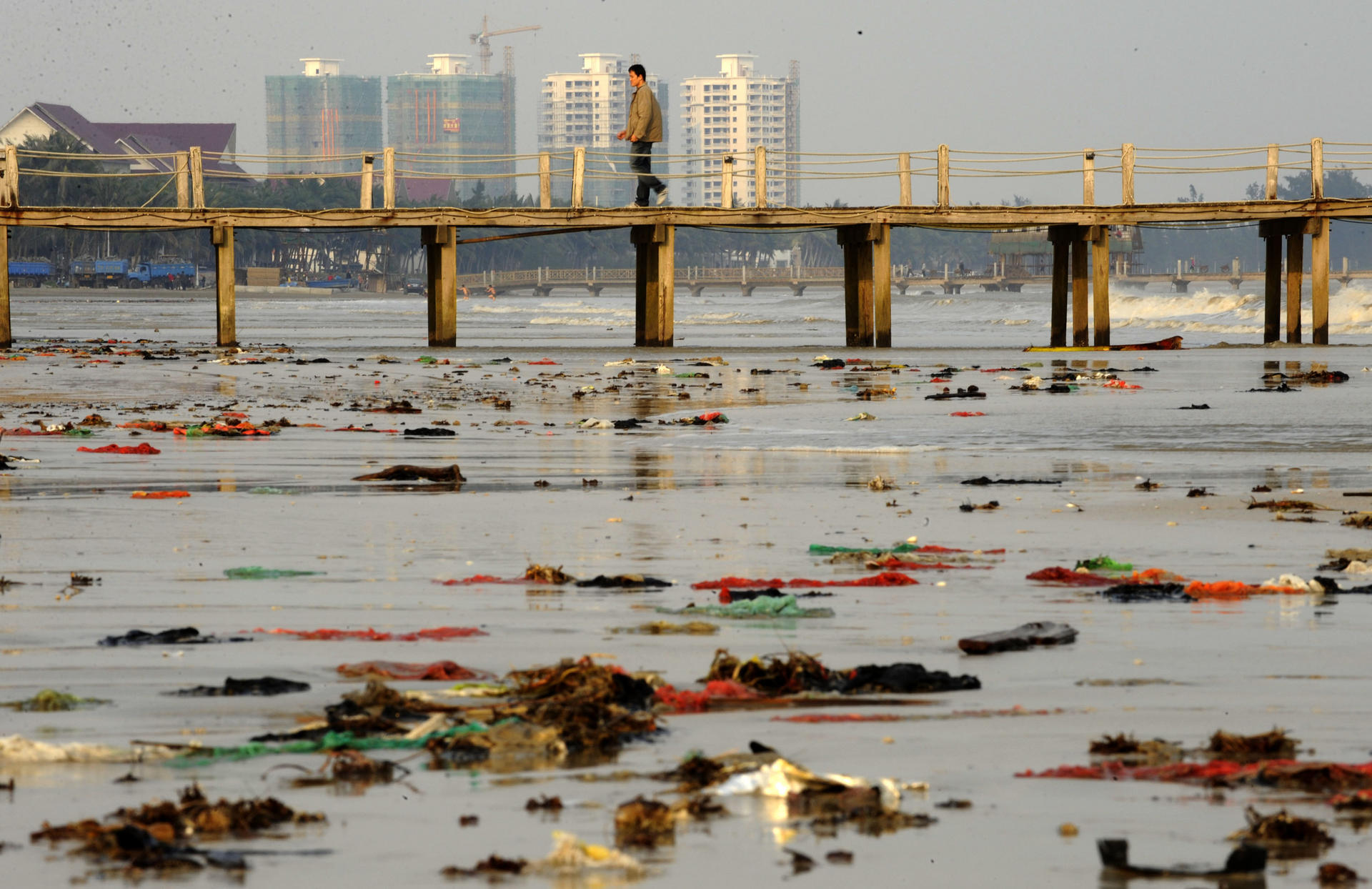 Plastic litters a beach at Wenchang in Hainan. Photo: China Foto Press