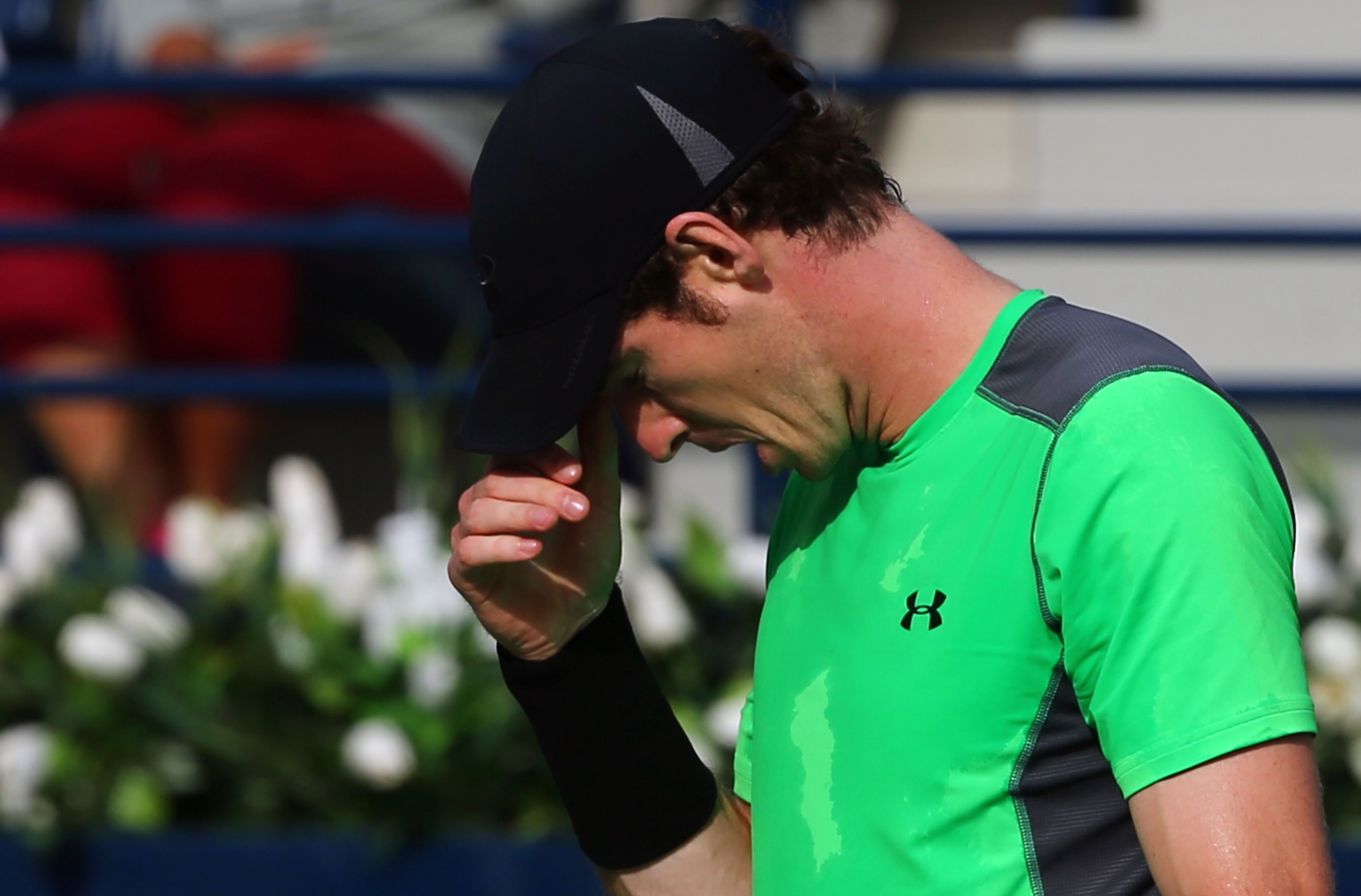 Andy Murray reacts after losing a point to Borna Coric of Croatia during their quarter final. Photo: AFP