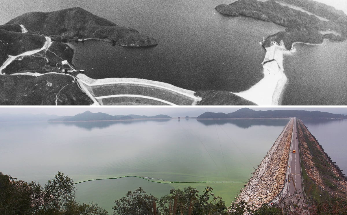 An aerial view of the Plover Cove Reservoir in 1969 (above) and this year (bottom). Photos: David Ching, Dickson Lee