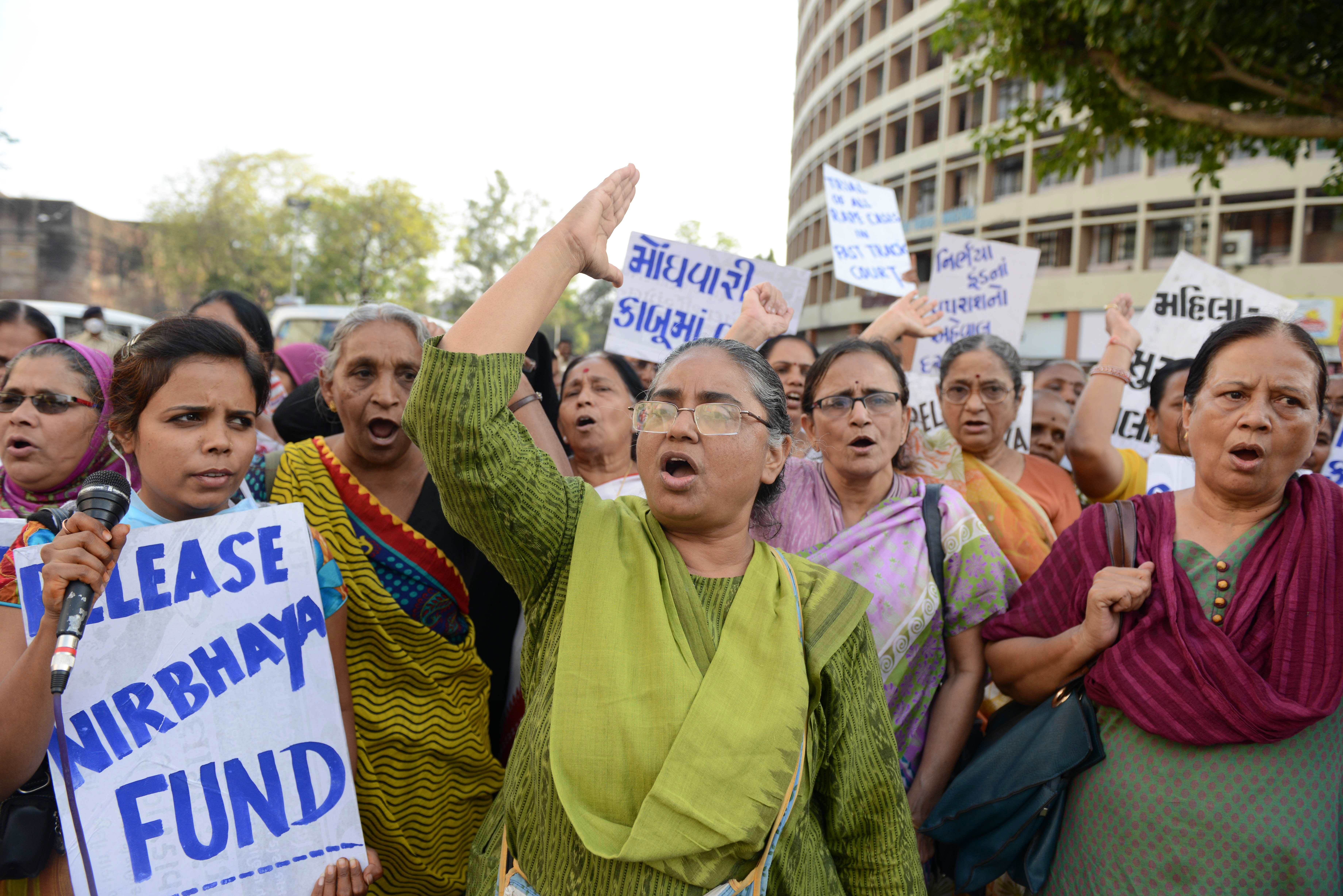 Demonstrators in Ahmedabad call for women's equality and for the severe punishment of convicted rapists, on the eve of International Women's Day. Photo: AFP