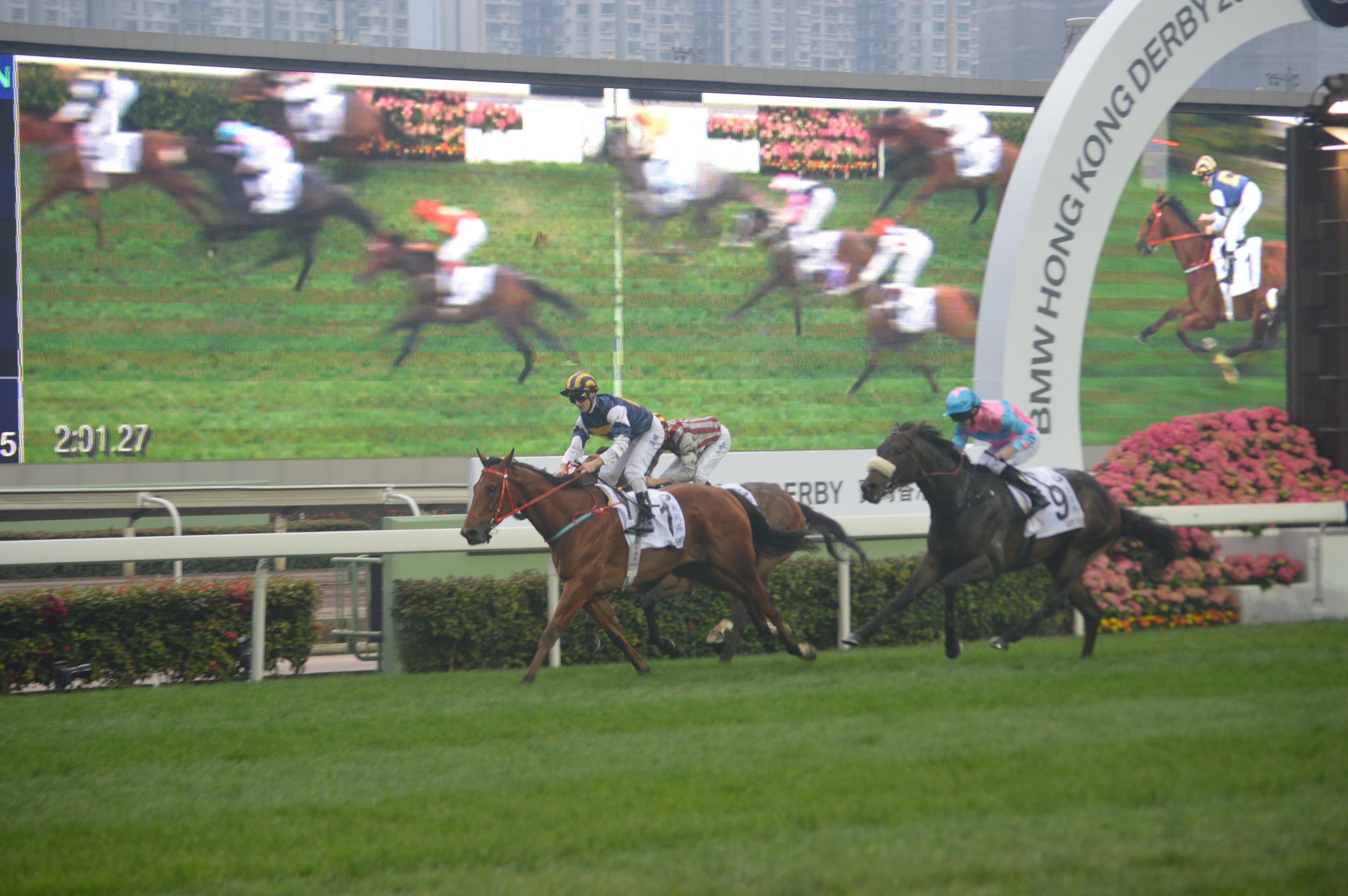Zac Purton celebrates after steering Luger to victory in the BMW Hong Kong Derby. Photo: Andrew Hawkins