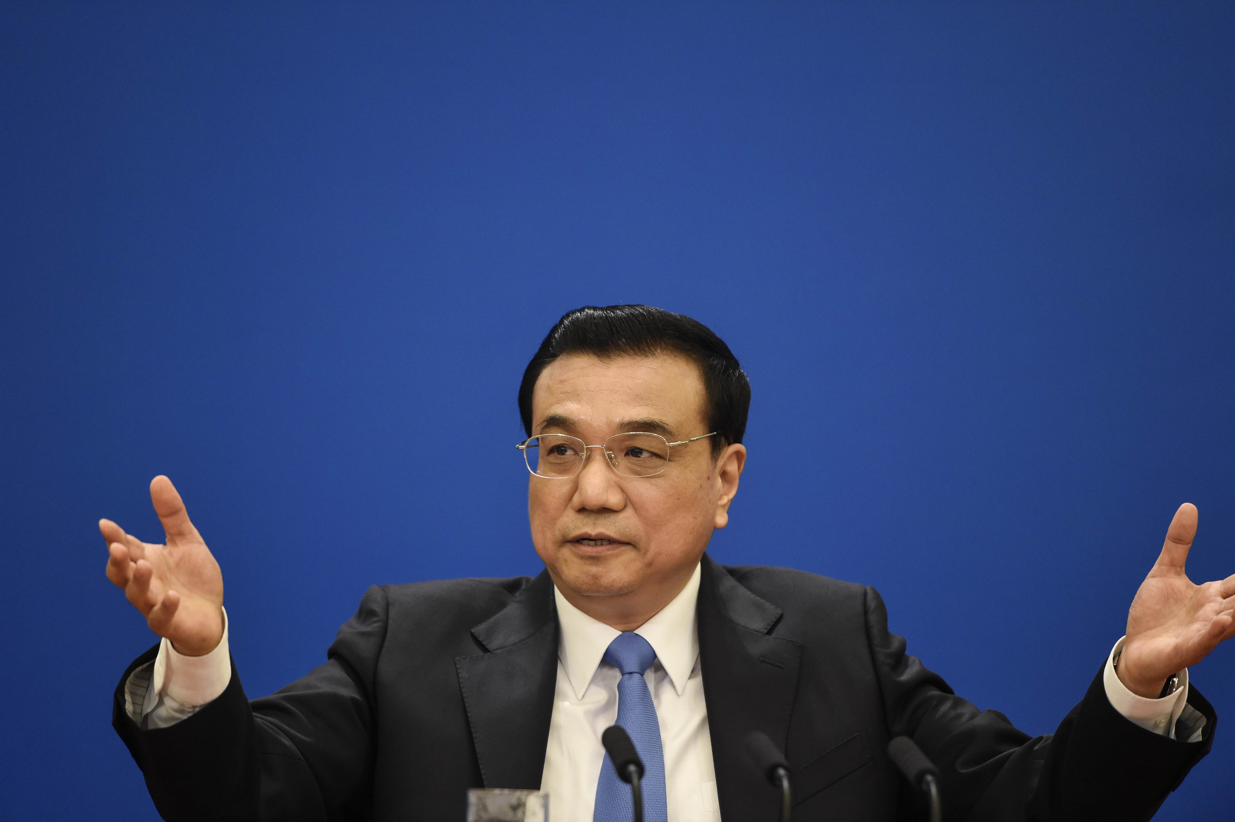 Chinese Premier Li Keqiang speaks during a press conference after the closing ceremony of the annual session of China's legislature, the National People's Congress, in Beijing's Great Hall of the People on March 15, 2015. Photo: AFP