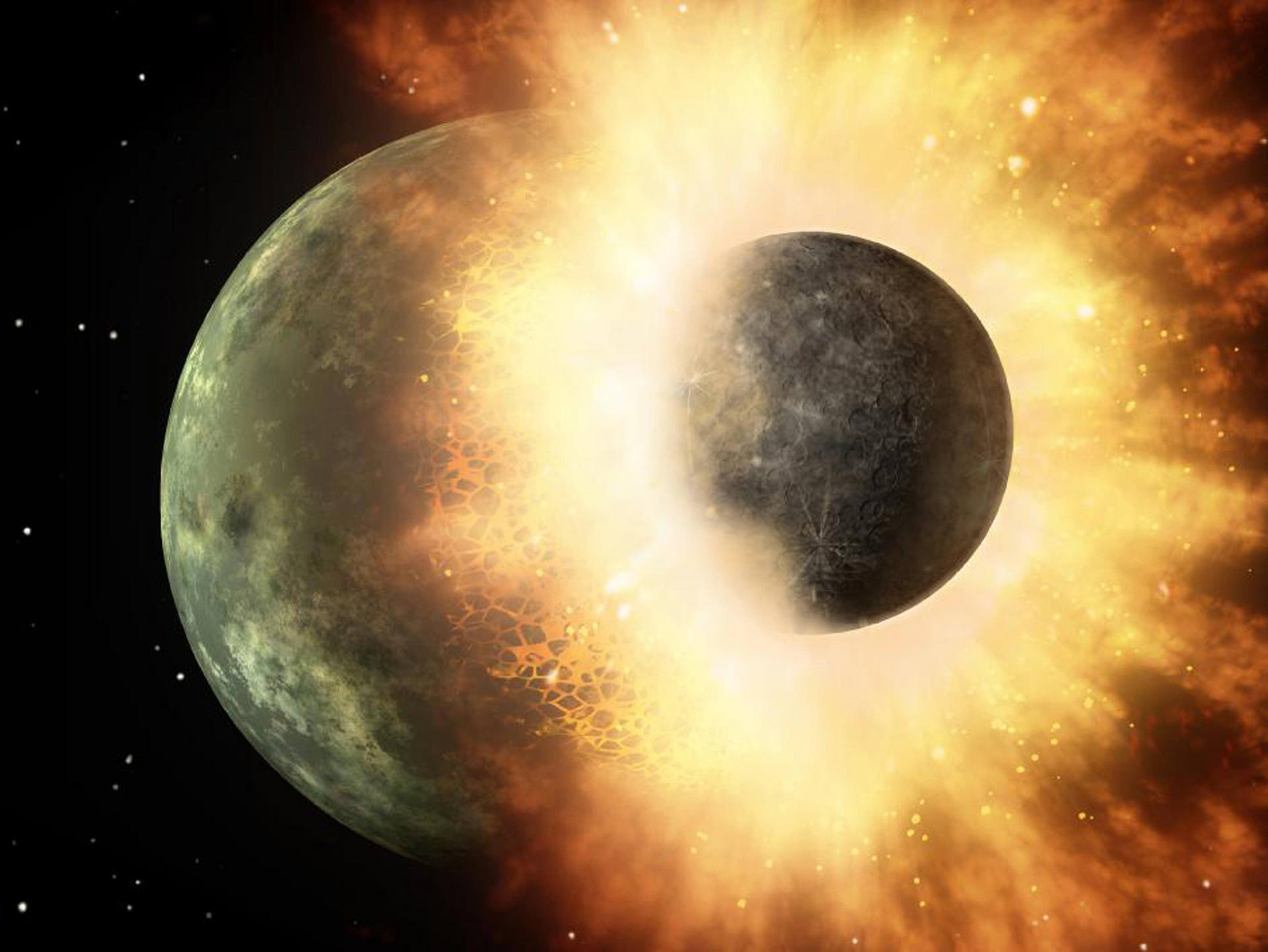 Depiction of a moon slamming into a planet. Photo: SCMP
