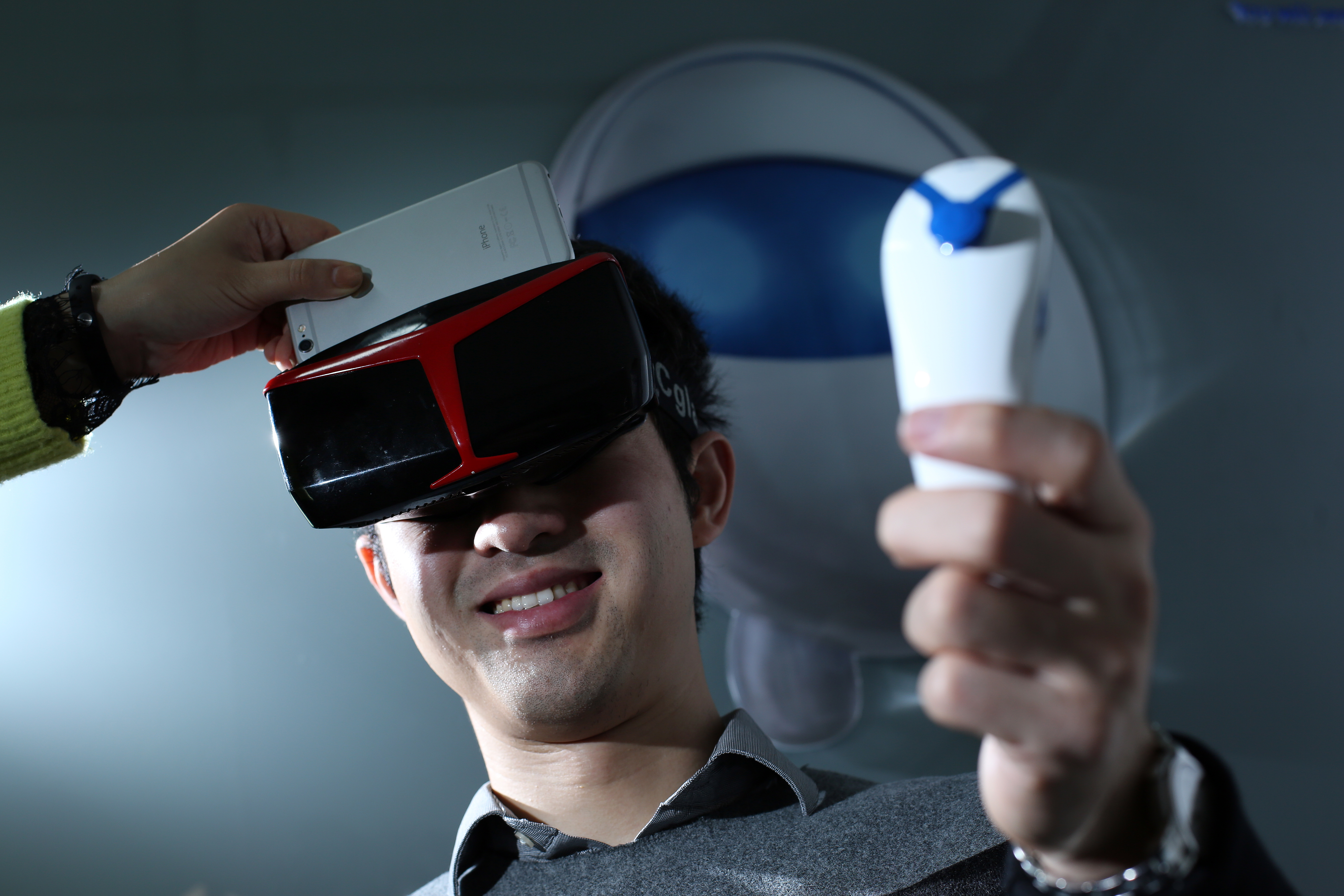 The UC Glass virtual reality headset includes motion sensor feedback as well as a visual display. Photo: Nora Tam