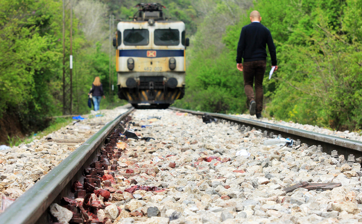 The railroad tracks near the town of Veles, central Macedonia, where at least 14 immigrants from Somalia and Afghanistan were killed when they were hit by an international passenger train. Photo: AFP