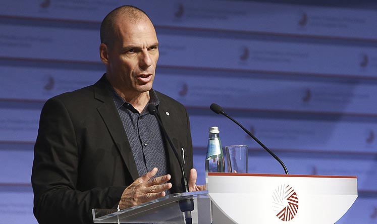 Greek Finance Minister Yanis Varoufakis speaks at the Informal Meeting of Ministers for Economic and Financial Affairs of the European Union in Riga, Latvia on Friday. Photo: AP