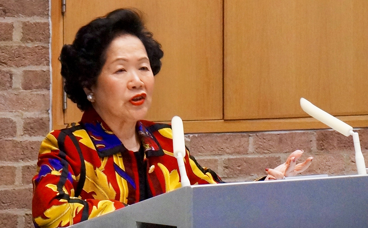 Former chief secretary Anson Chan Fang On-sang is delivering a talk "In Dialogue with Mrs. Anson Chan" at the University of Cambridge on April 27, 2015. Photo: Colleen Lee