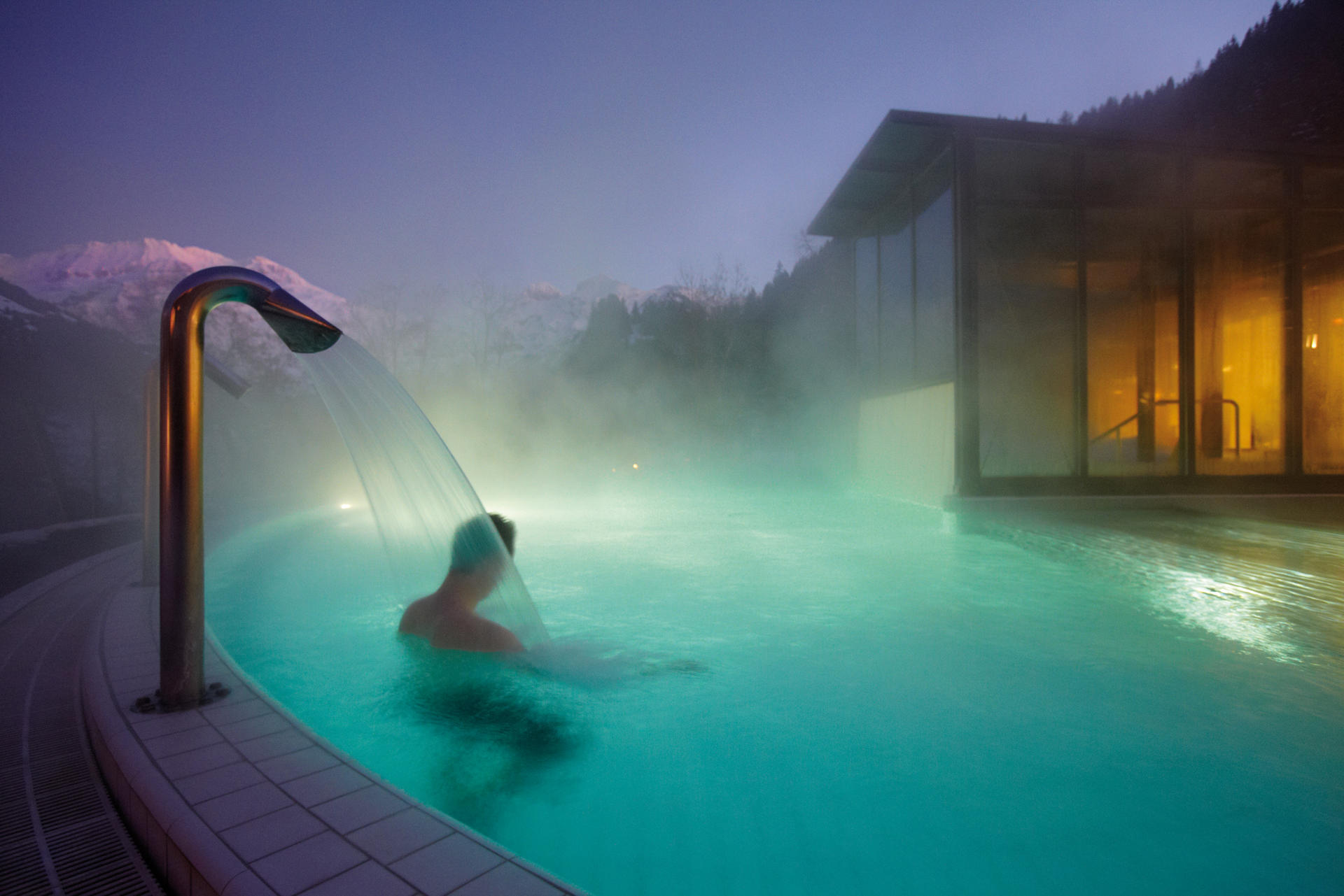 The outside pool spa at Lenkerhof Gourmet Spa Resort hotel.
