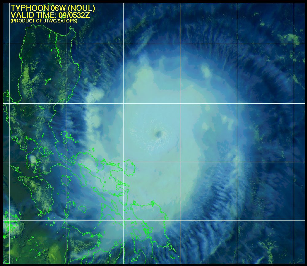 A handout satelite image made available by the US Joint Typhoon Warning Center (JTWC) showing Typhoon Noul located approximately 244 nautical miles east of Manila, Philippines, on 09 May 2015. Photo: EPA