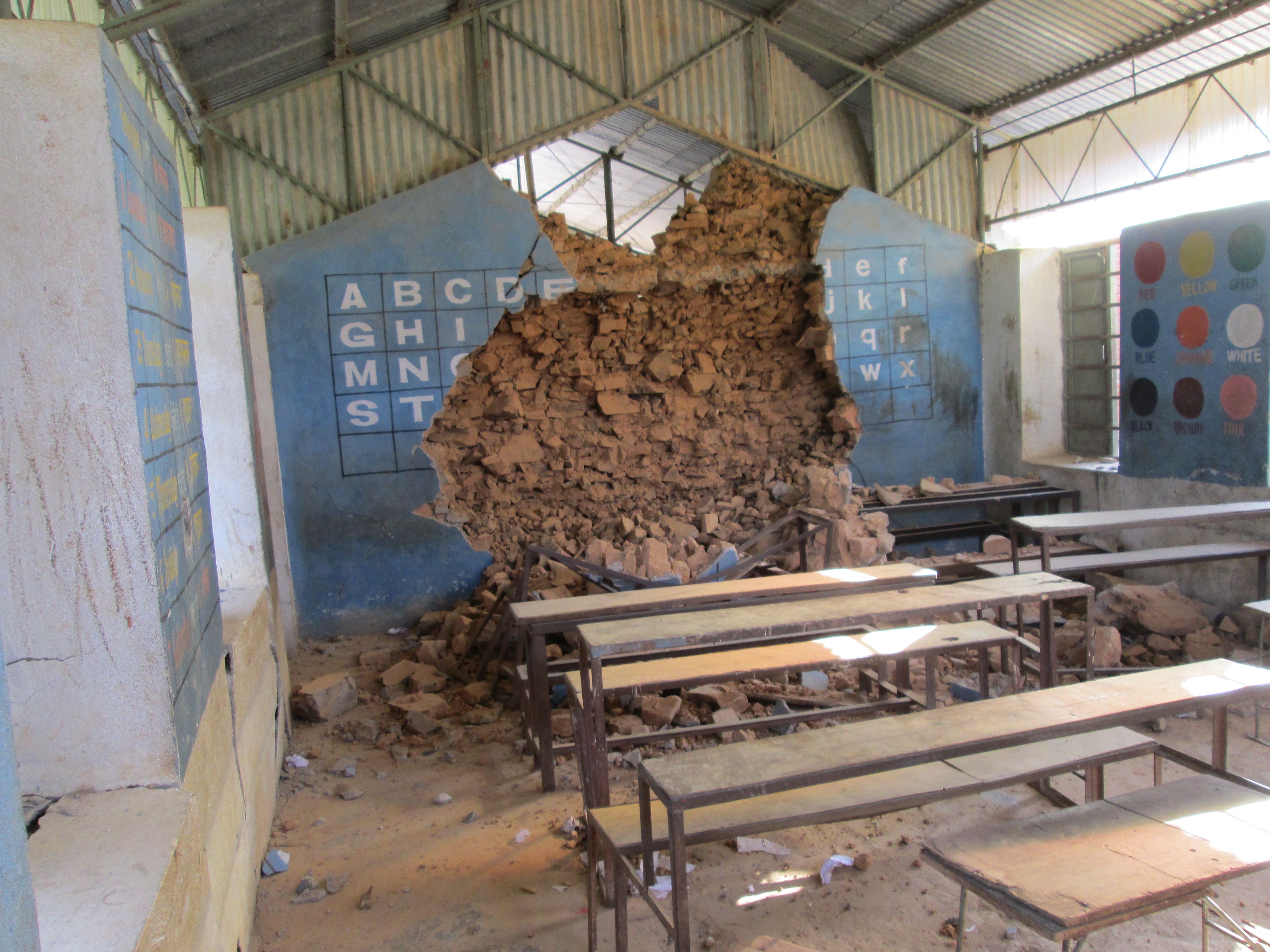 Earthquake damage at Shree Birendra Secondary School, Nuwakot, Nepal. CLICK ON IMAGE TO LAUNCH PHOTO GALLERY. Photo: Room to Read