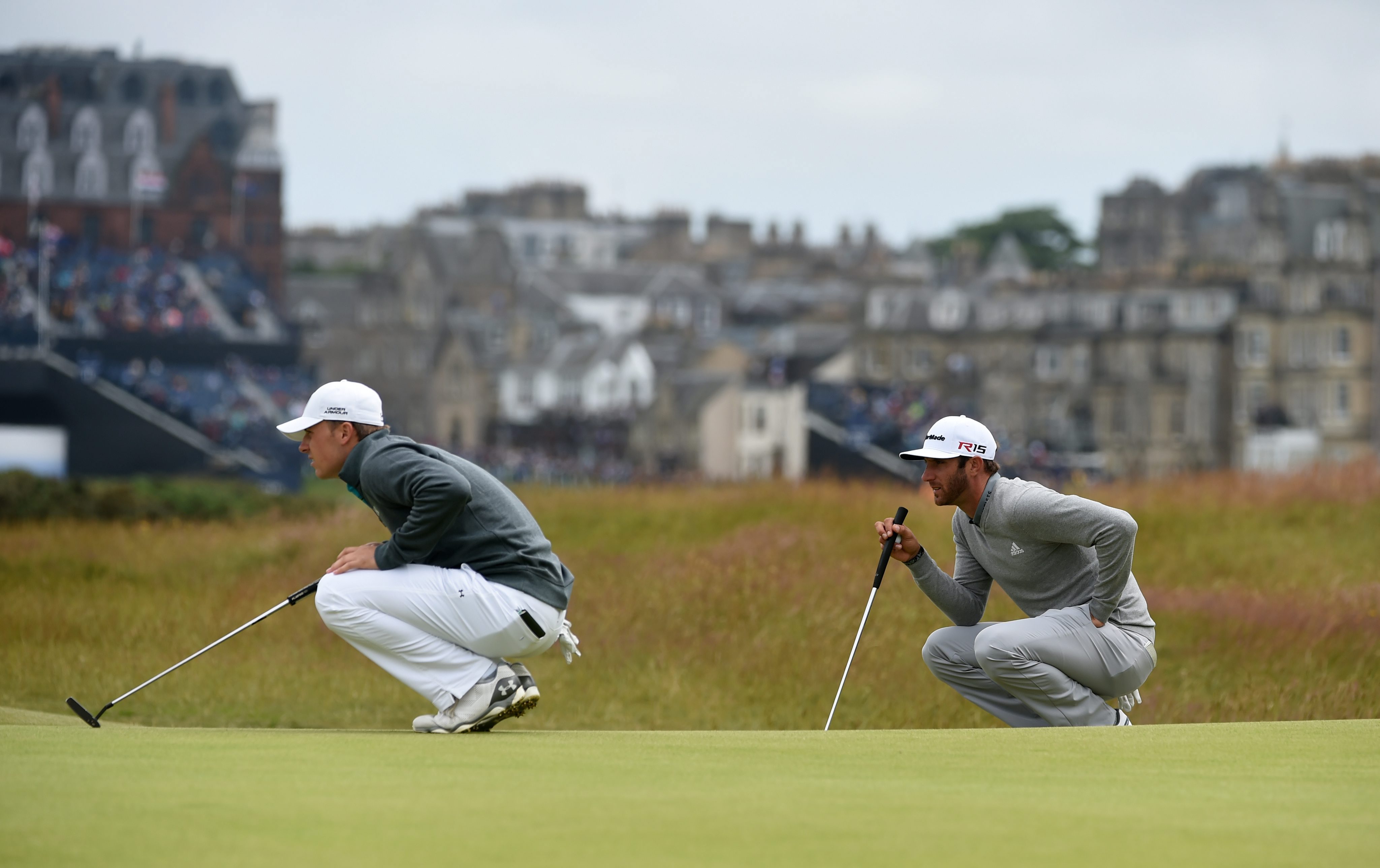 The US pairing of Dustin Johnson (right) and Jordan Spieth were the stars of the first day in Scotland. Photo: EPA