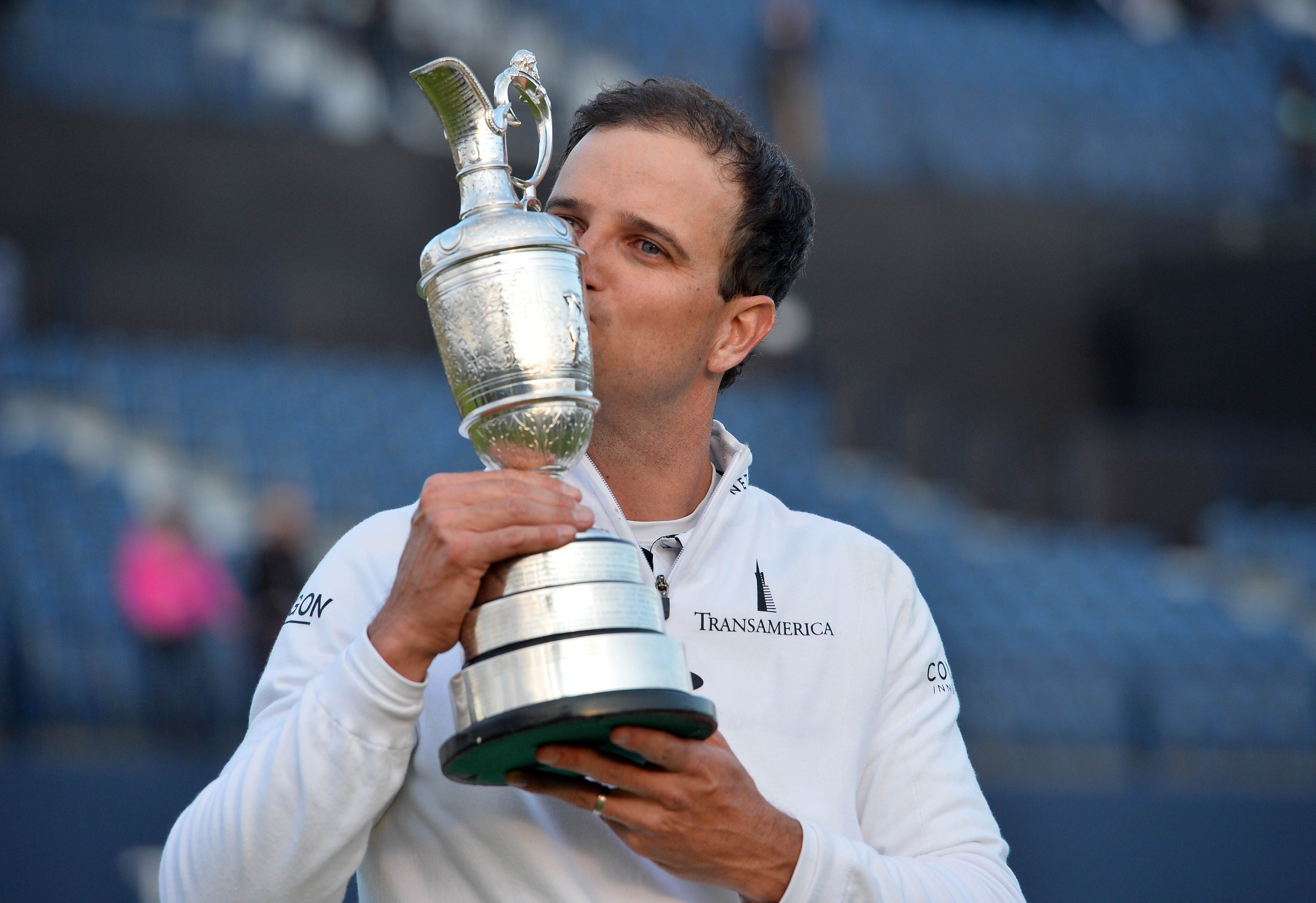 Zach Johnson kisses the Claret Jug after his play-off victory. Photo: AFP