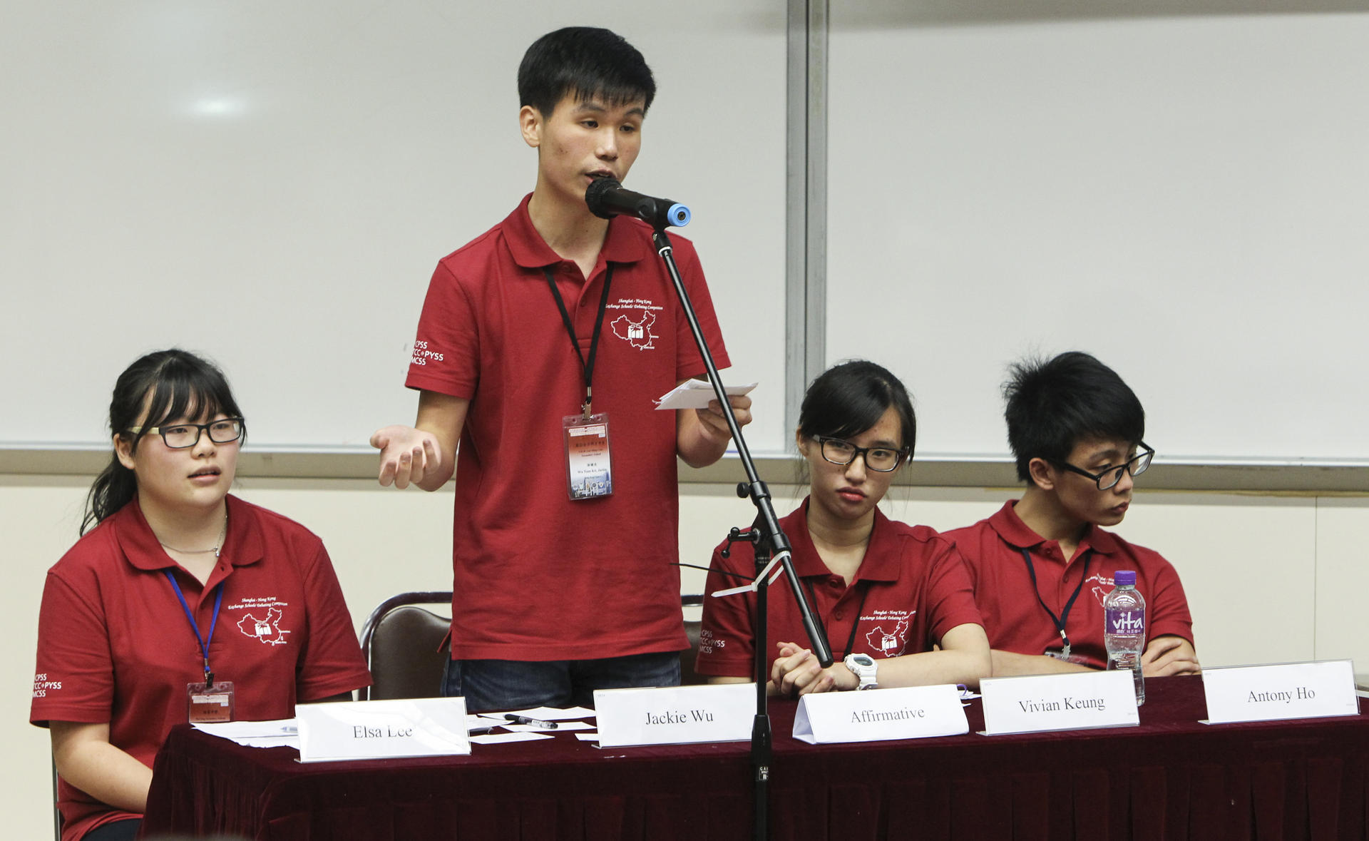A Hong Kong team member speaks at this month's Shanghai-HK Cultural Exchange and Debating Competition at Baptist University. Photos: Franke Tsang
