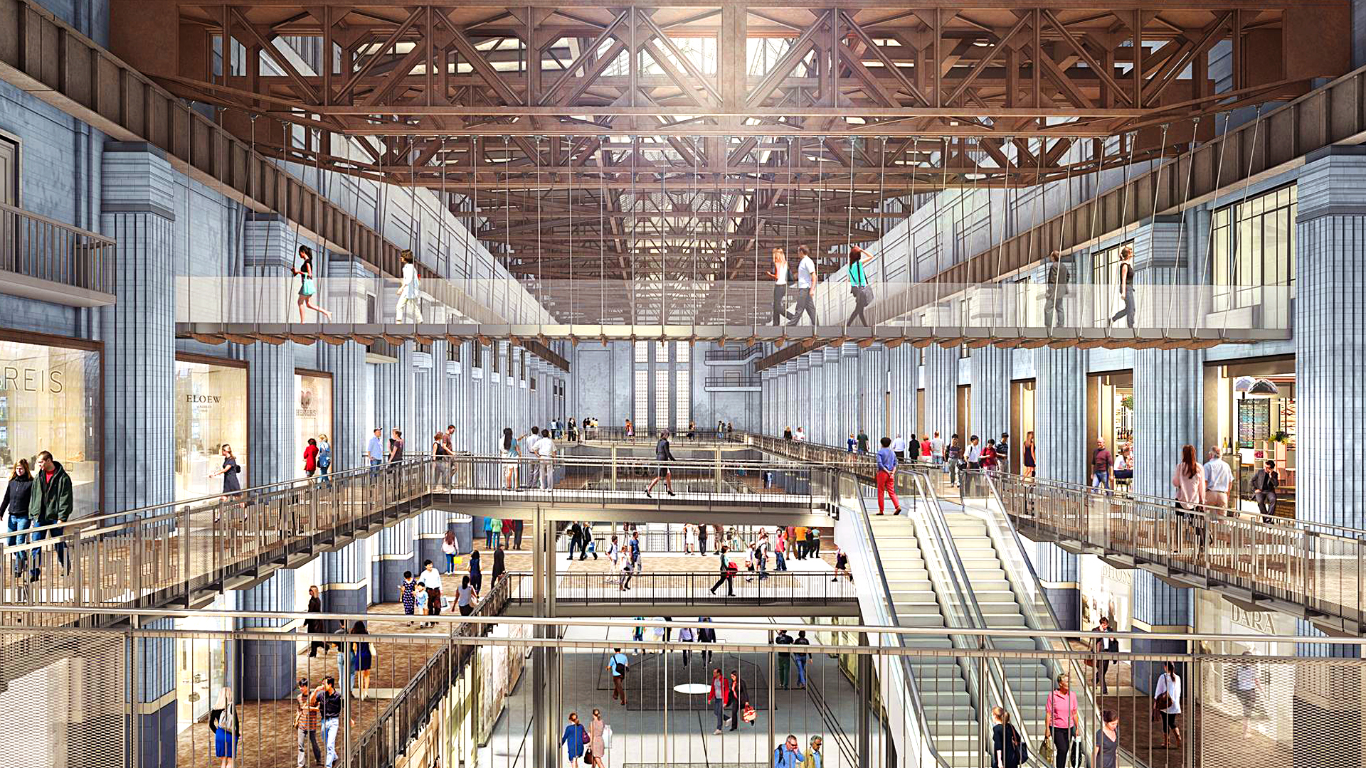 This shopping hall, in one of the turbine halls built in the 1930s, will feature balconies, walkways and bronzed shopfronts. Photos:  Battersea Power Station Development