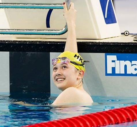 Siobhan Haughey looks at the clock and sees she's heading to the Rio Olympic Games after meeting the qualifying A standard in the 200-metre individual medley. Photo: Fina