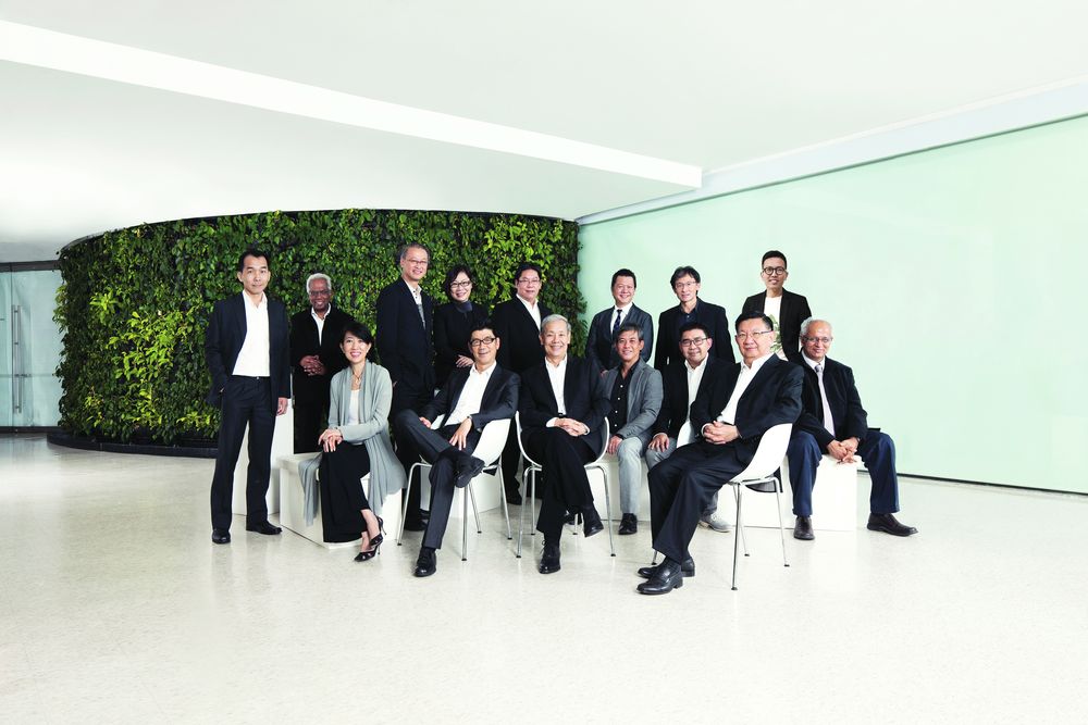 DP Architects' board of directors (sitting, from left): Angelene Chan, deputy CEO; Ti Lian Seng; Francis Lee, CEO; Chin Thoe Chong; Wu Tzu Chiang; Chan Sui Him, chairman; Vikas Gore; (standing, from left): Tong Bin Sin; Suneeth Changaroth; Teoh Hai Pin; Lesley Lim; Dadi Surya; Jeremy Tan; Toh Sze Chong; Seah Chee Huang