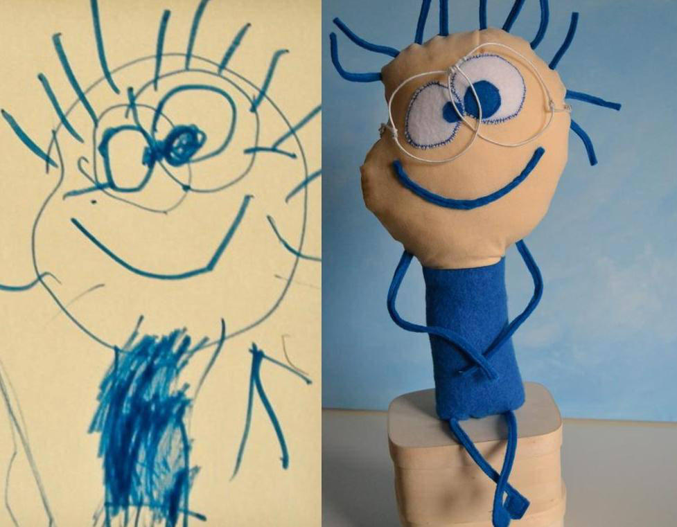 A drawing by four-year-old Keadryn was realised as a soft toy by Wendy Tsao's Child's Own Studio.