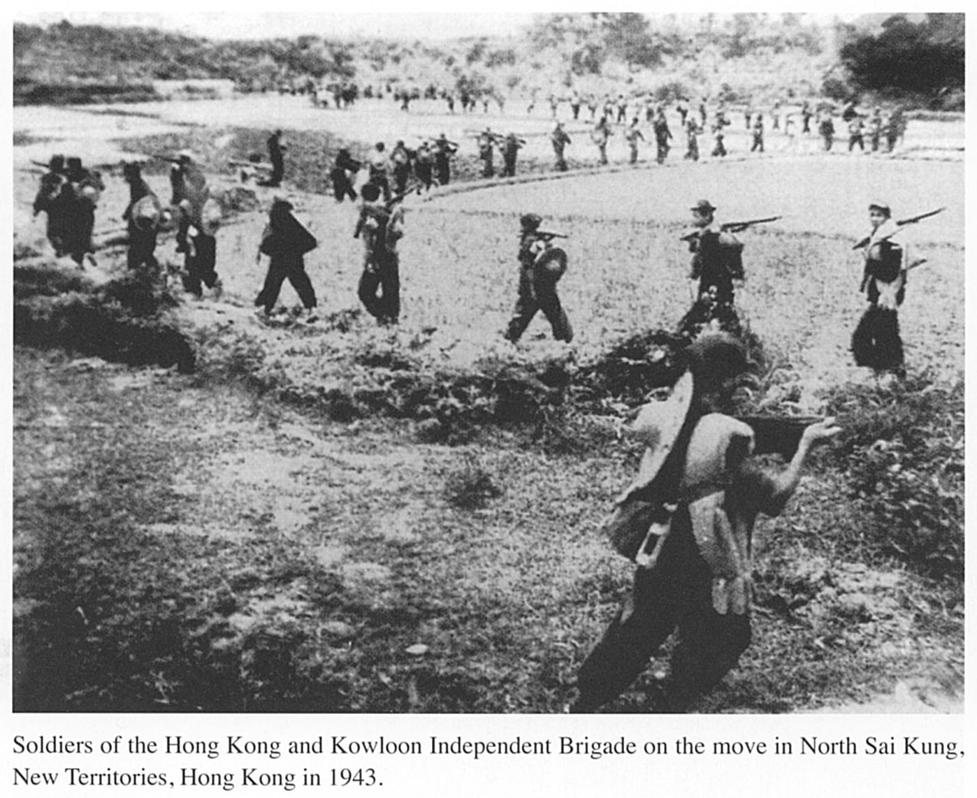 Soldiers of the Hong Kong and Kowloon Independent Brigade on the move in North Sai Kung in 1943. Photo: East River Column by Chan Sui-jeung