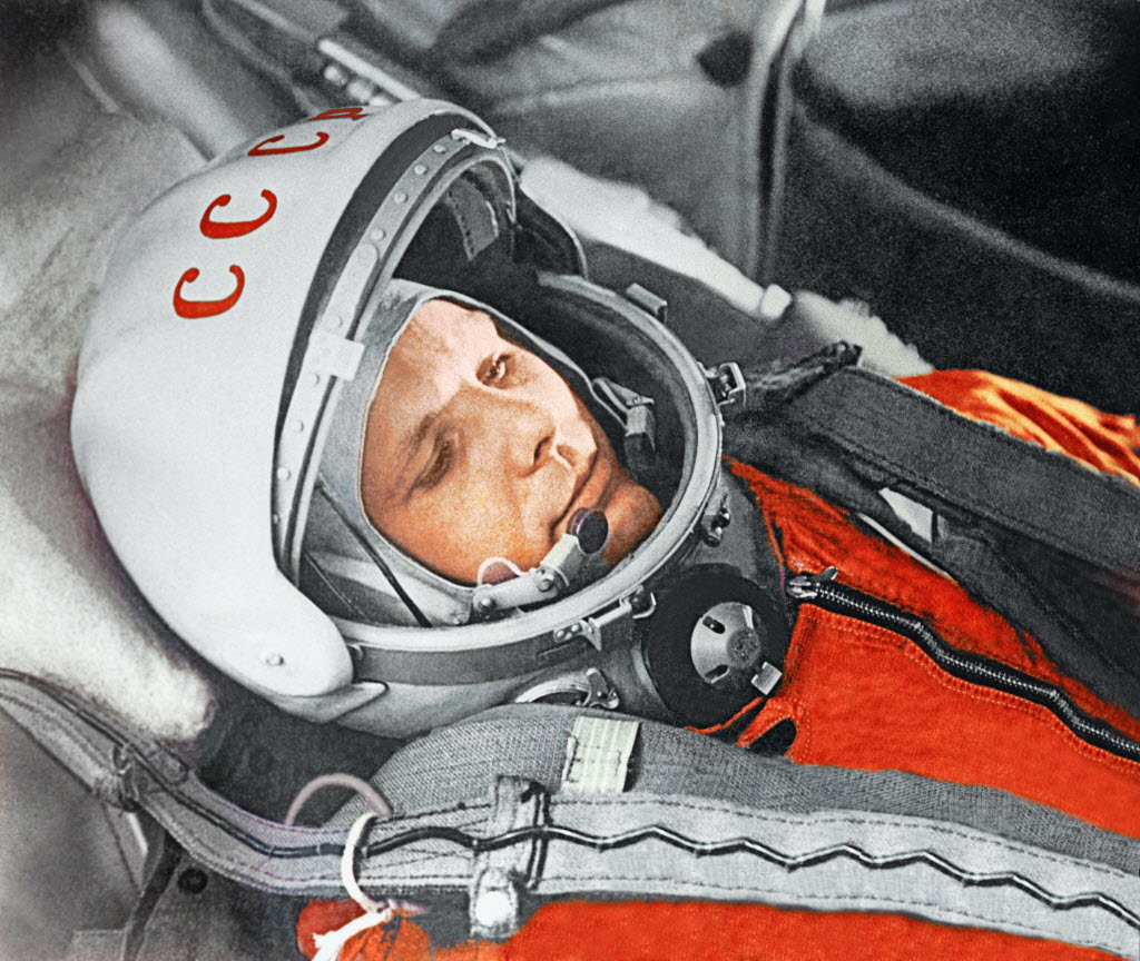 This image Yuri Gagarin before the first space flight on April 12, 1961, is part of the London Science Museum exhibit "Cosmonauts: Birth of the Space Age."