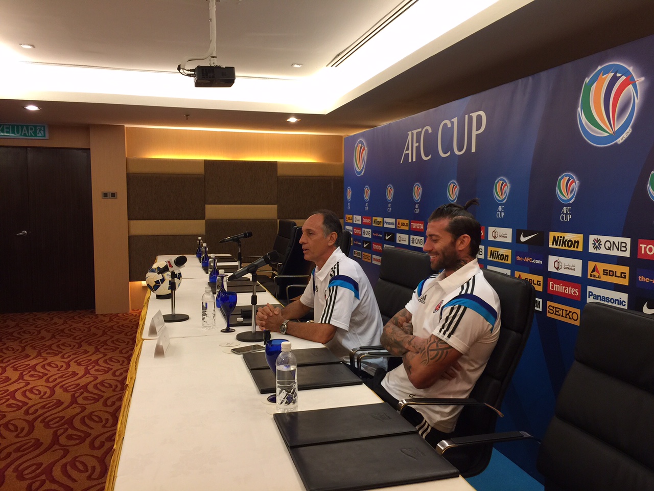 South China coach Casemiro Mior and defender Bojan Malisic attend the pre-match press conference ahead of their match with Johor Darul Ta'zim. Photos: SCMP Pictures