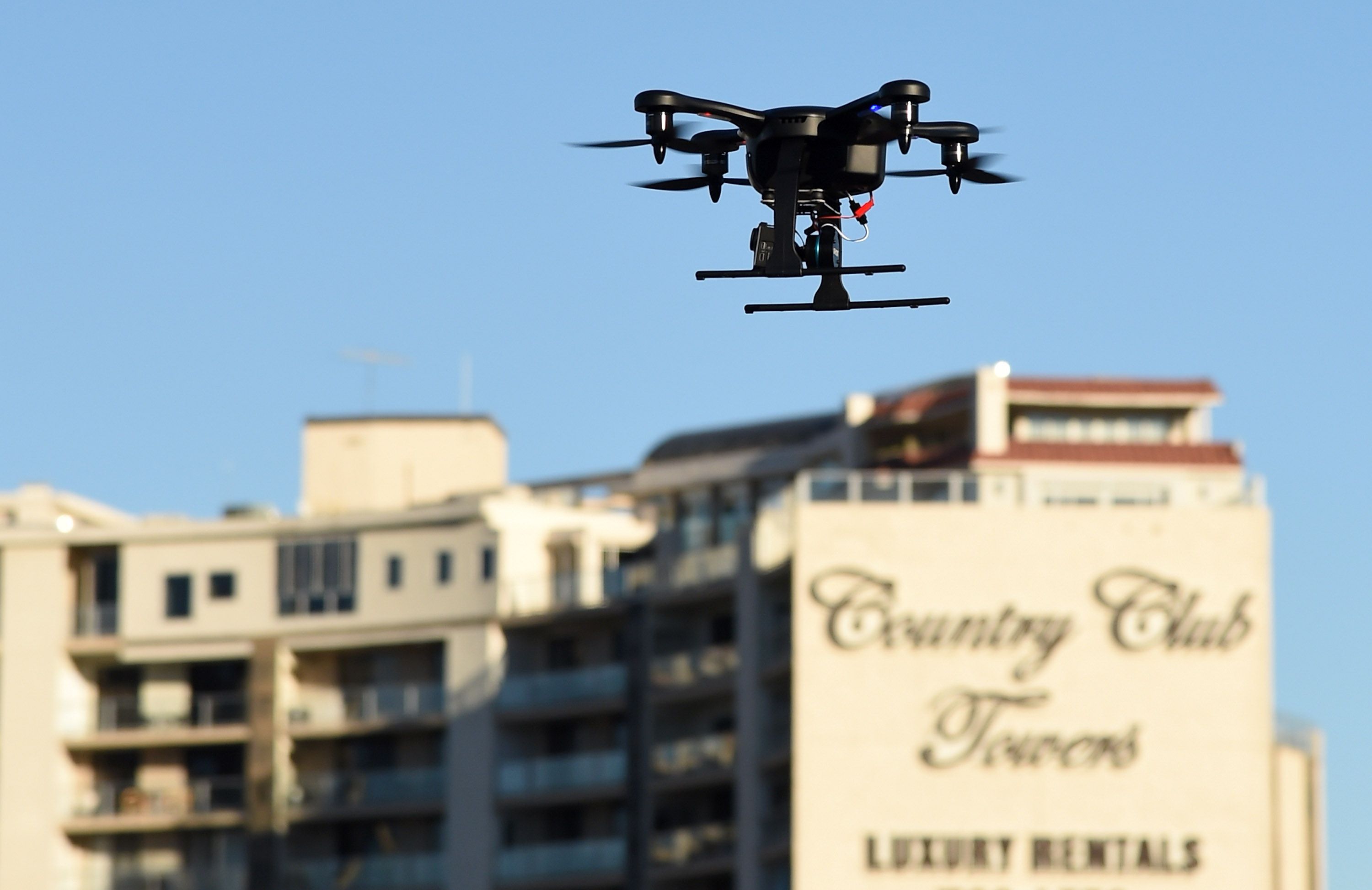 A Ghost drone by Ehang flies at the 2015 International CES outside the Las Vegas Convention Center on January 8, 2015 in Las VegaPhoto: AFP