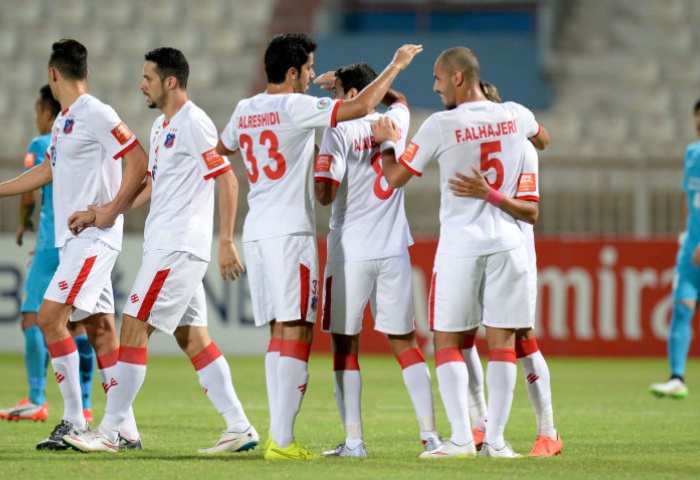 Kuwait SC players celebrate another goal against Hong Kong's Kitchee in their AFC Cup match. Photo: AFC