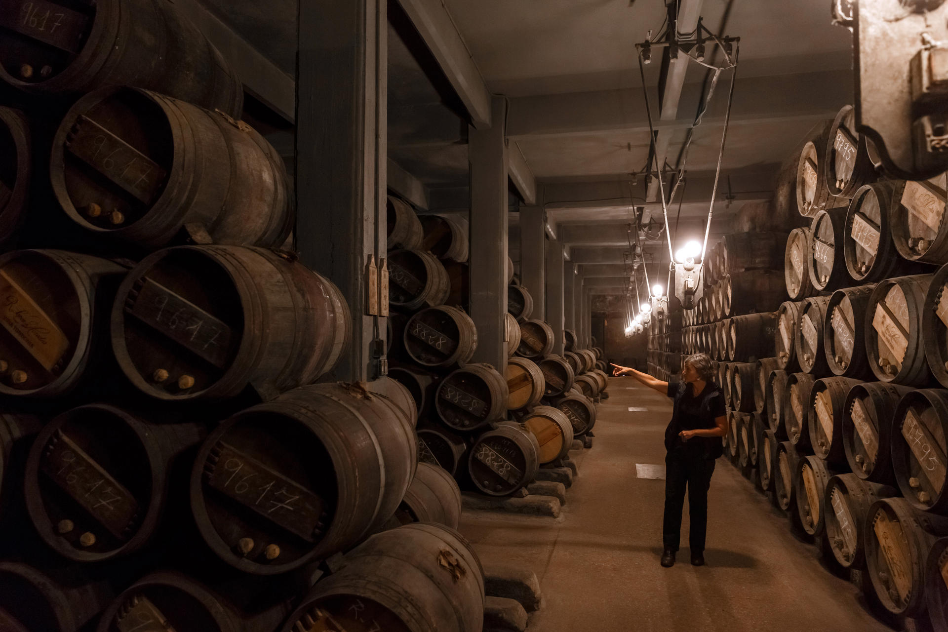 Maria José Lopez de Heredia in the cellar of her winery. Photo: AFP