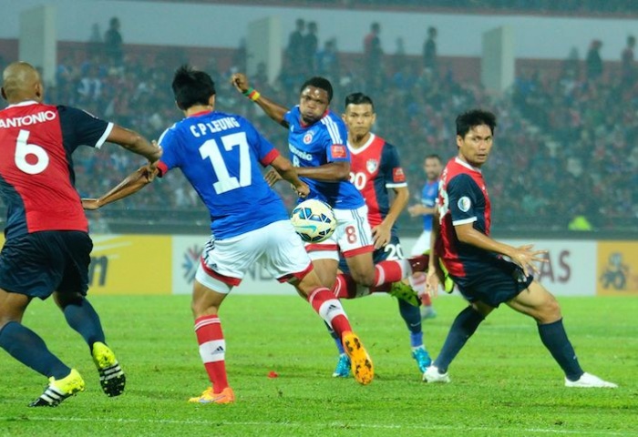 Hong Kong players in action against Johor Darul Tazim during their first leg clash last month in Malaysia. Photo: AFC