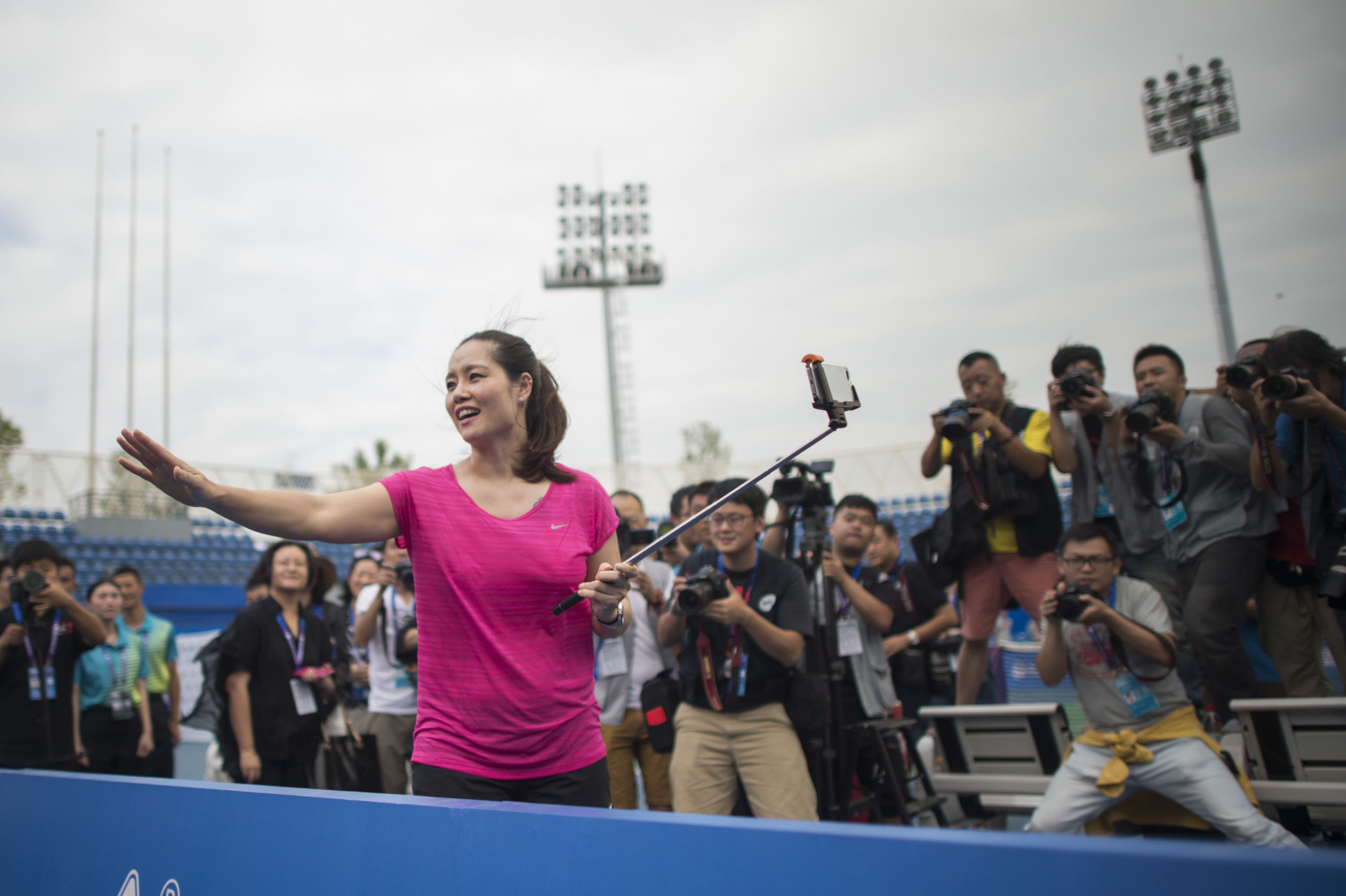 Li Na at her hometown event in Wuhan. Photo: AFP