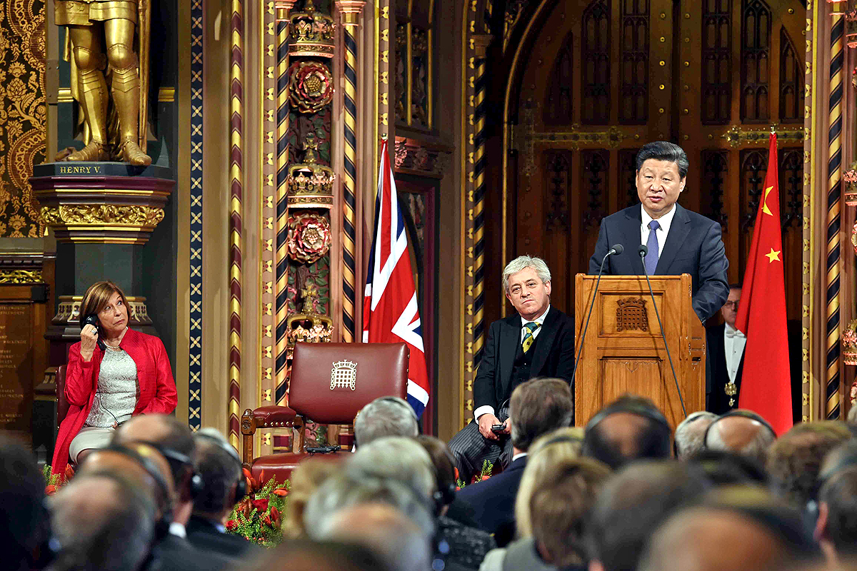 Chinese President Xi Jinping addresses both Houses of British Parliament in London. Photo: Xinhua