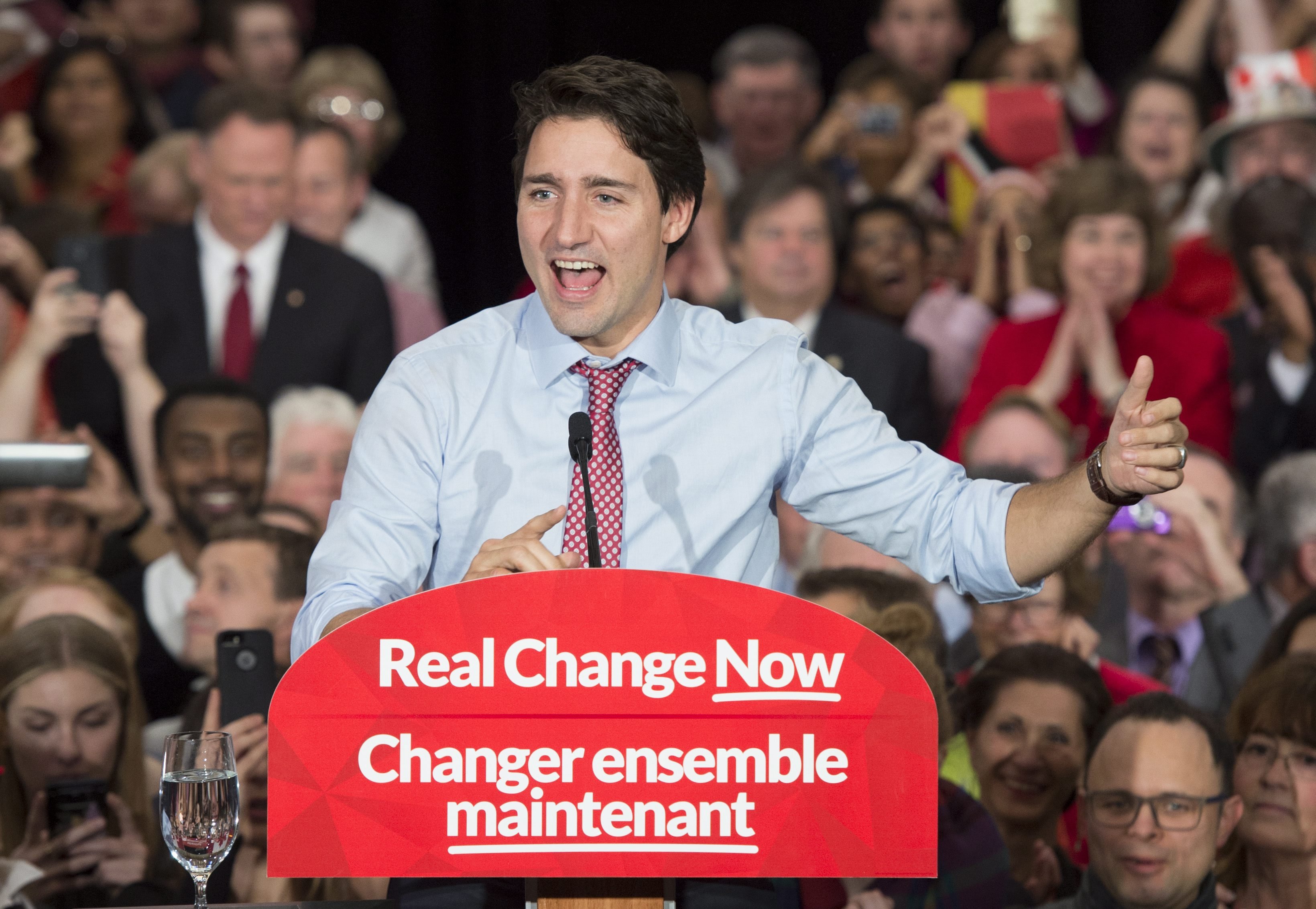Prime minister designate Justin Trudeau speaks to supporters at a rally in Ottawa. Photo: AP
