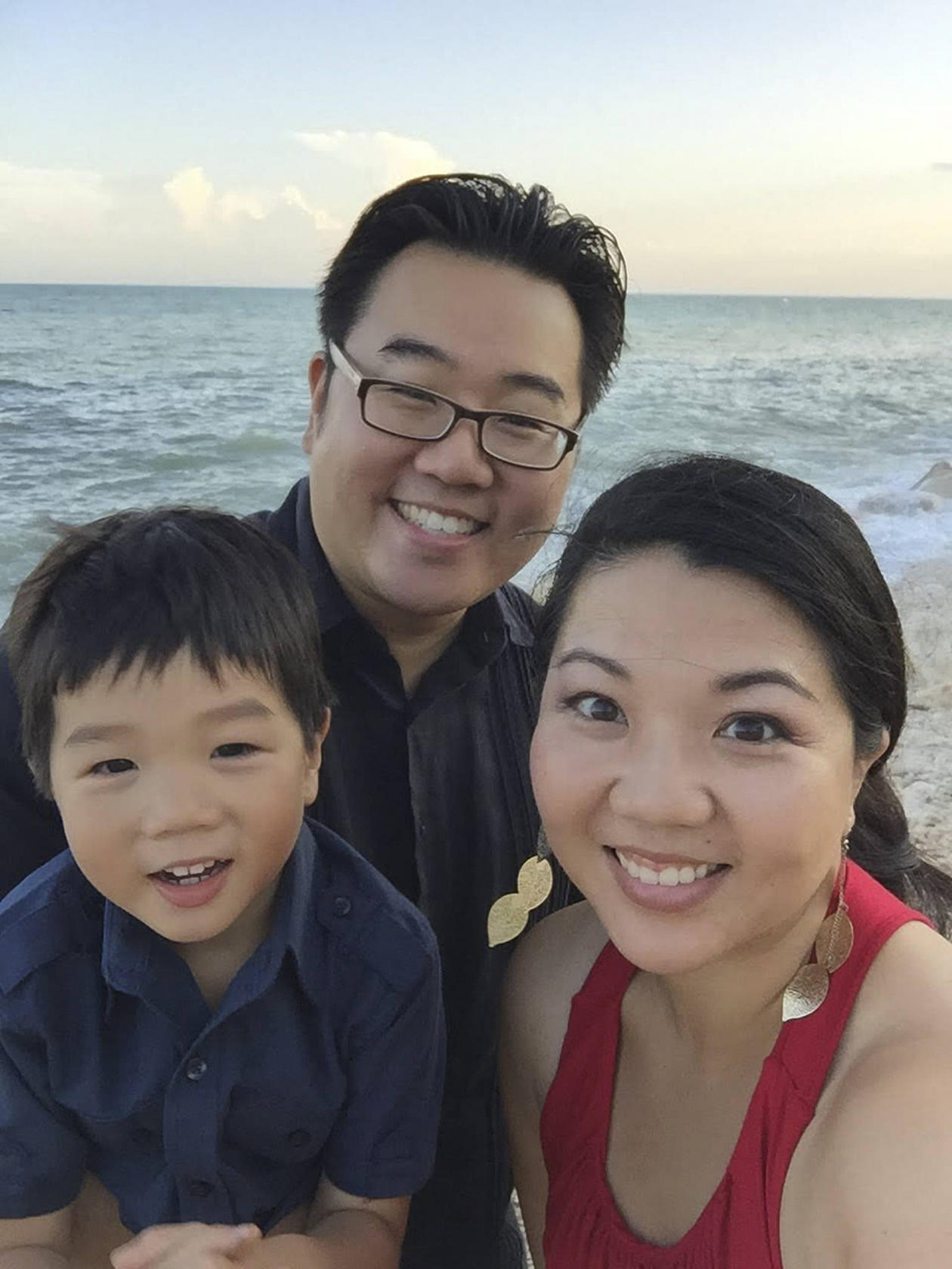 Calvin Tchiang, Melody Chen and their three-year-old son Xavier.