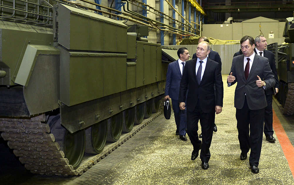 Russian President Vladimir Putin the UralVagonZavod factory in the Ural mountains, Russia on Wednesday. Photo: AP