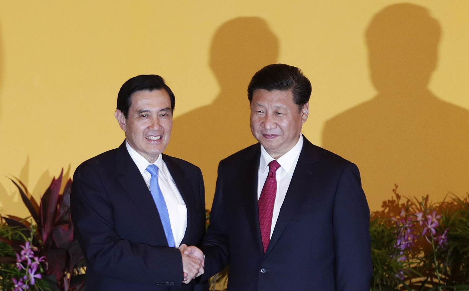Taiwanese leader Ma Ying-jeou and Chinese President Xi Jinping meet in Singapore on November 7, in the first meeting of both sides' leaders in 66 years. Photo: EPA