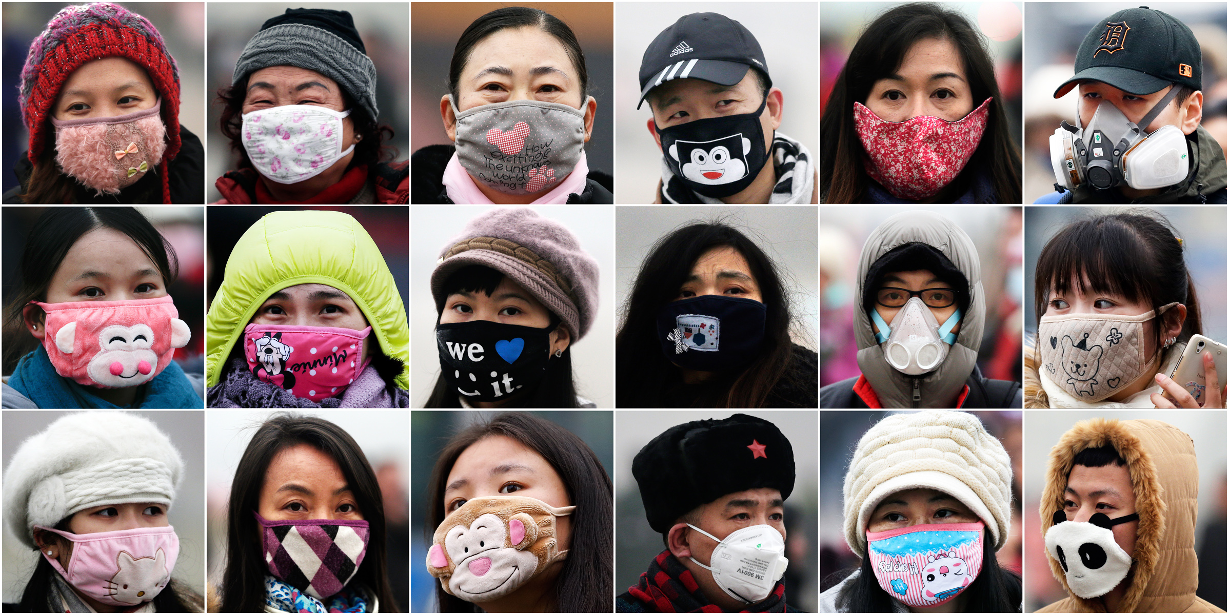 Women wear masks in Beijing amid a heavy smog. Photos: AP