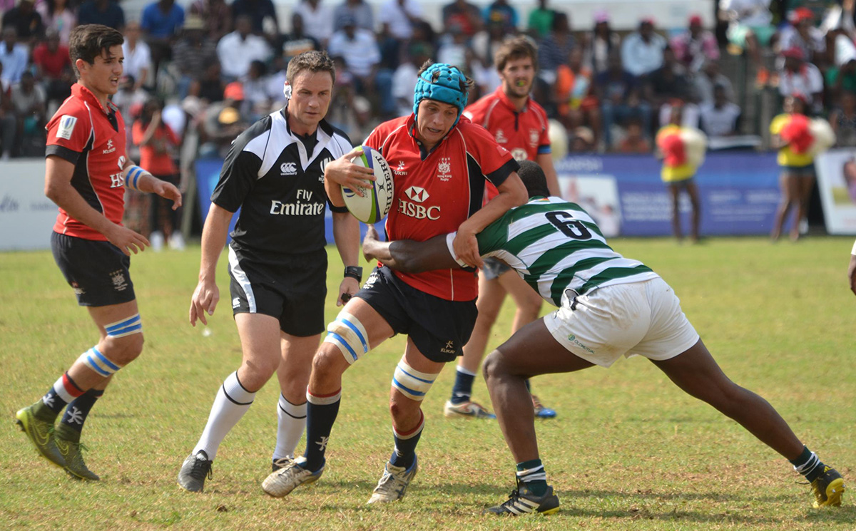 Number eight Pierce Mackinlay-West carries the ball into battle during Hong Kong’s 44-40 victory over Zimbabwe at the World Rugby U20 Trophy in Harare on Sunday. Photos: World Rugby
