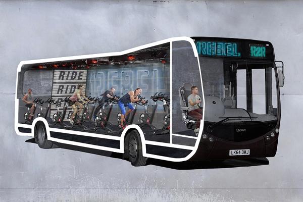 Classes on the 'Ride2Rebel' bus are expected to last 45-minutes and end at 1Rebel's fitness clubs allowing commuters to shower and change. Photo: 1Rebel