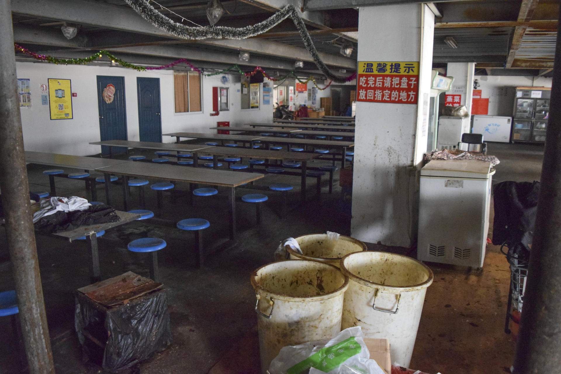 A canteen in the now abandoned Pegatron dormitory complex in Shanghai. Photos: George Knowles; Bloomberg