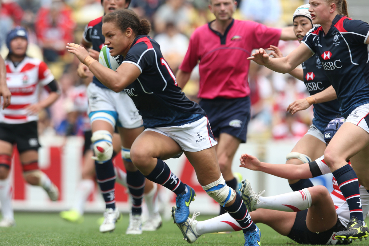 Centre Natasha Olson Thorne makes a break for Hong Kong during their 30-3 loss to Japan in the Women’s Asia Rugby Championship in Tokyo on Saturday. Photos: Kenji Demura/RJP