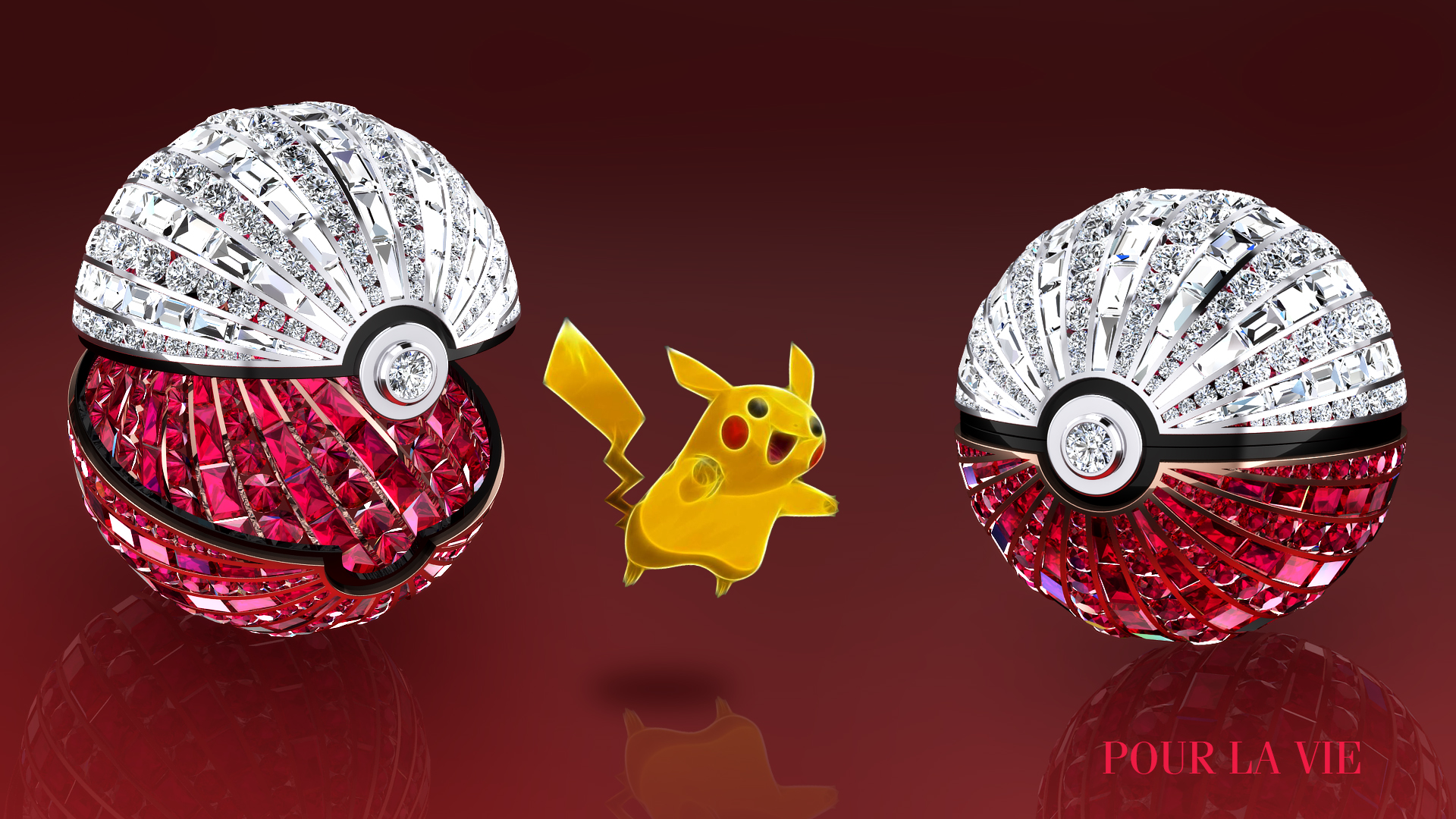 Hong Kong jeweller Pour la Vie has envisioned a Pokeball rendered in diamonds and rubies. 