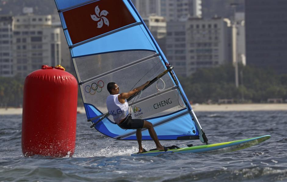 Hong Kong’s Michael Cheng Chun-leung competes on Guanabara Bay off the Rio de Janeiro shoreline. Photo: Reuters