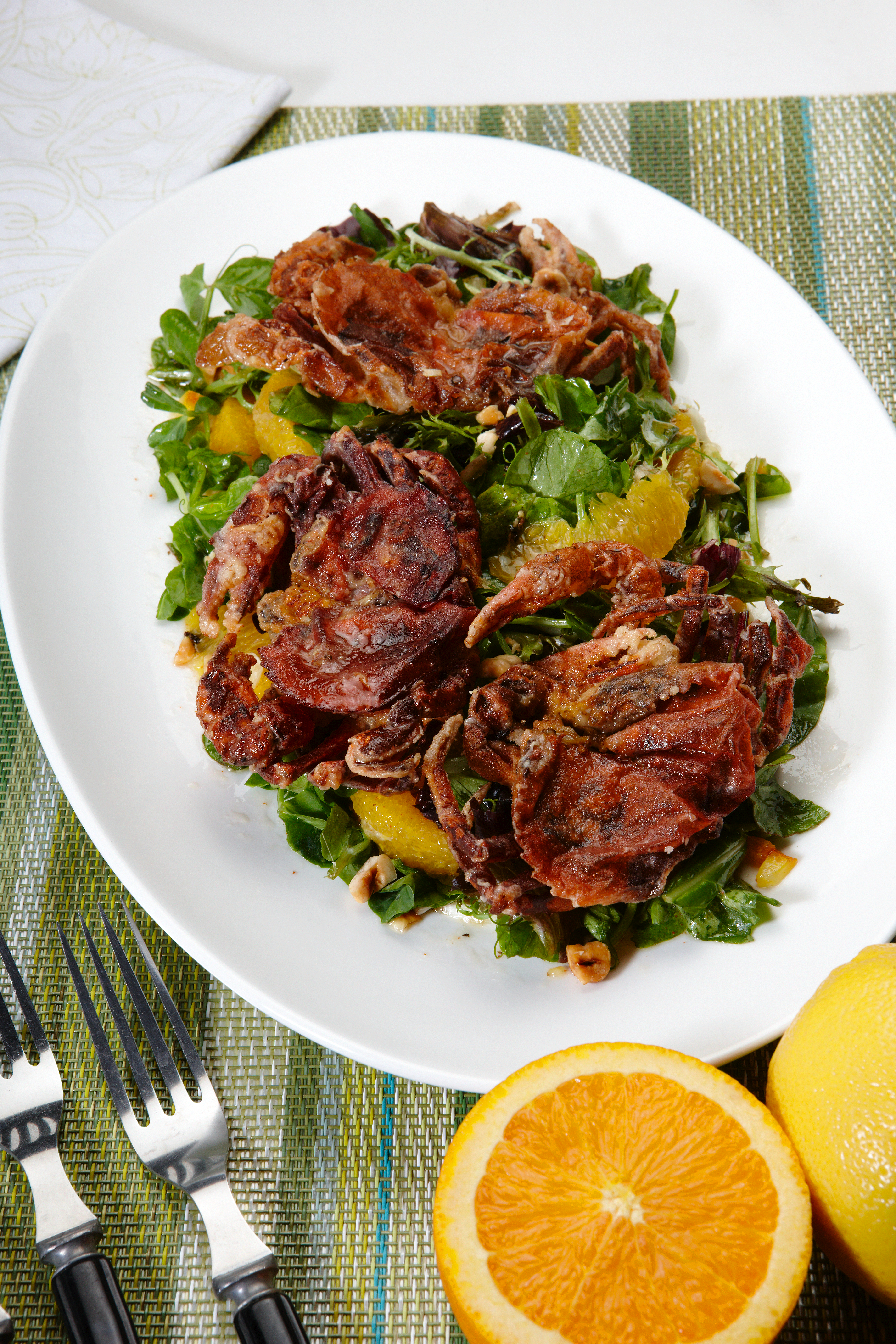 Soft Shell Crab Recipes Salad With Candied Orange Peel Toasted