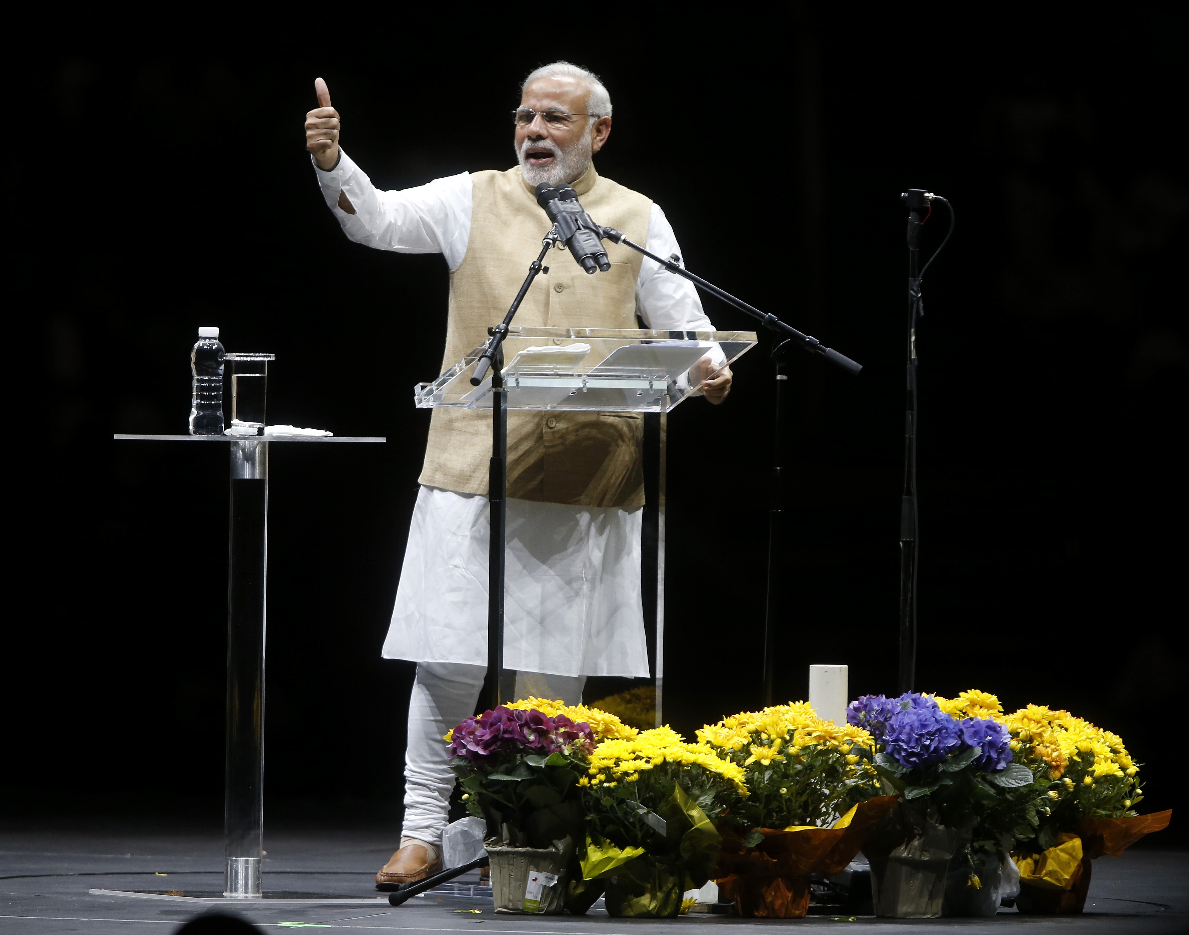 Indian Prime Minister Narendra Modi speaks at the SAP Center in San Jose. Photo: AP